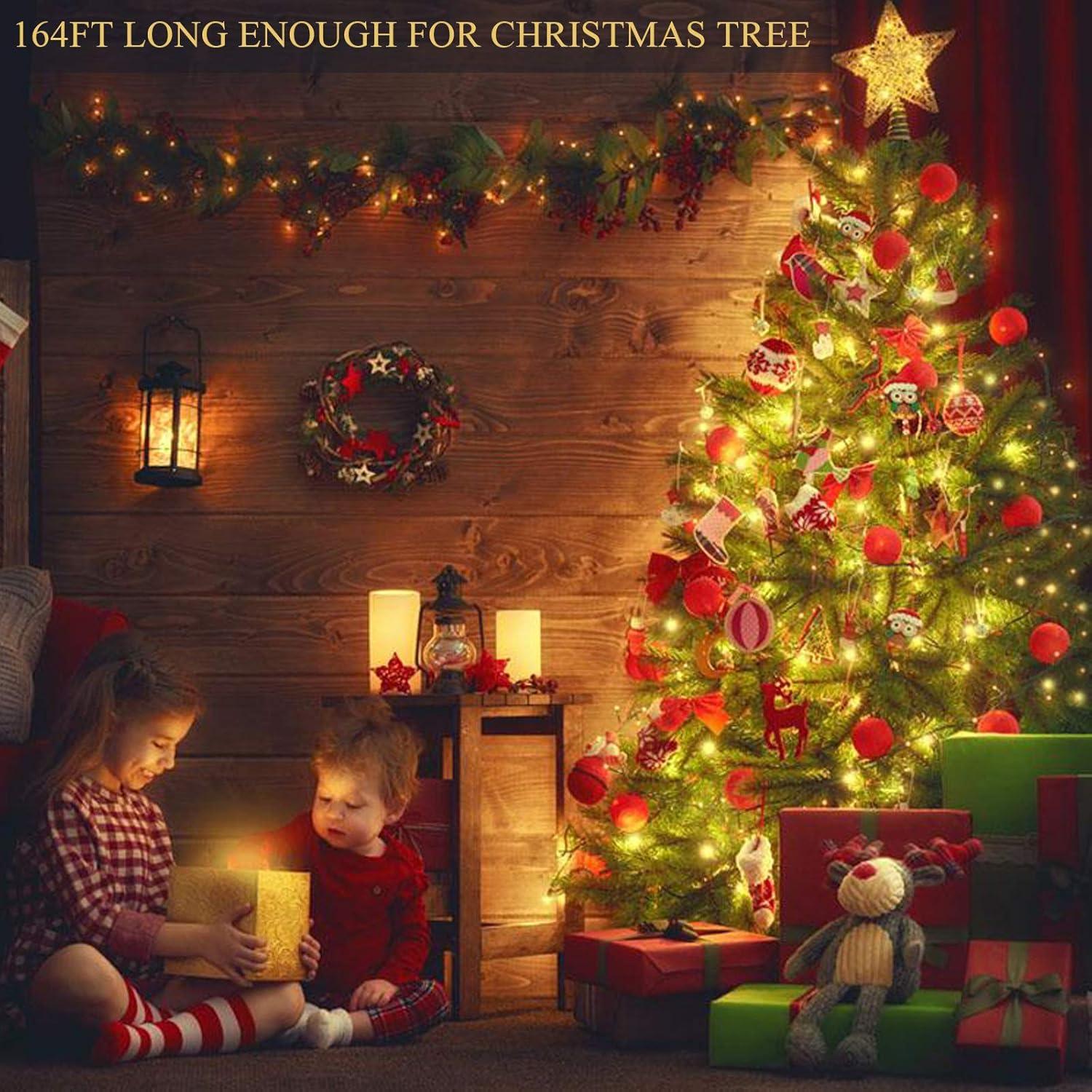 Decute 500LED 164FT Christmas Tree String Lights Green Wire Dimmable with Remote Control, UL Listed Plug in Fairy Starry Lights Decorative for Christmas Tree Party Wedding Indoor Outdoor Warm White