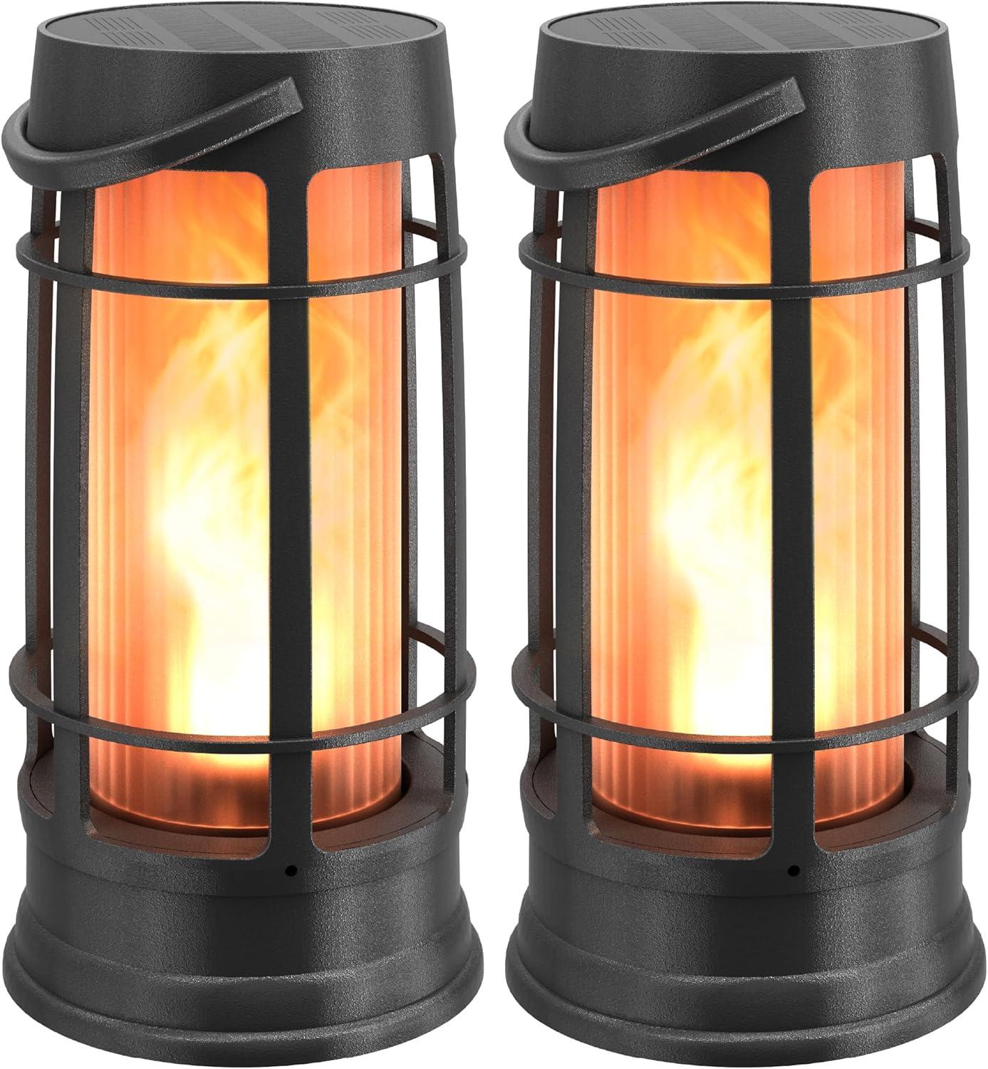 FoxFlame Professional Metal Solar Flame Lantern - Patented LED Flickering - Outdoor Waterproof - Hanging Option