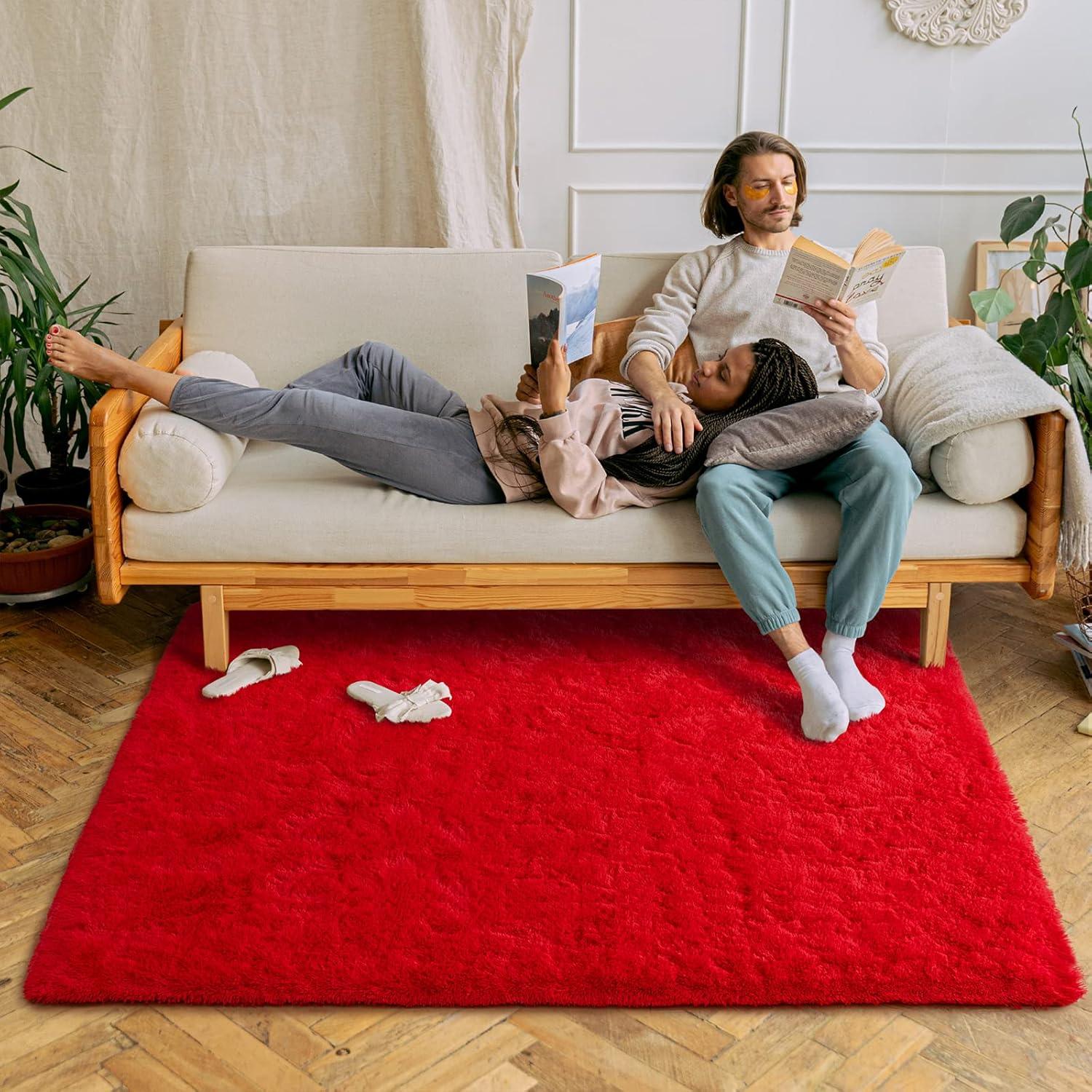 Softlife Super Soft Rug For Living Room Fluffy Rugs For Dorm Room Cute Plush carpet For Bedroom,8' x 10',Red