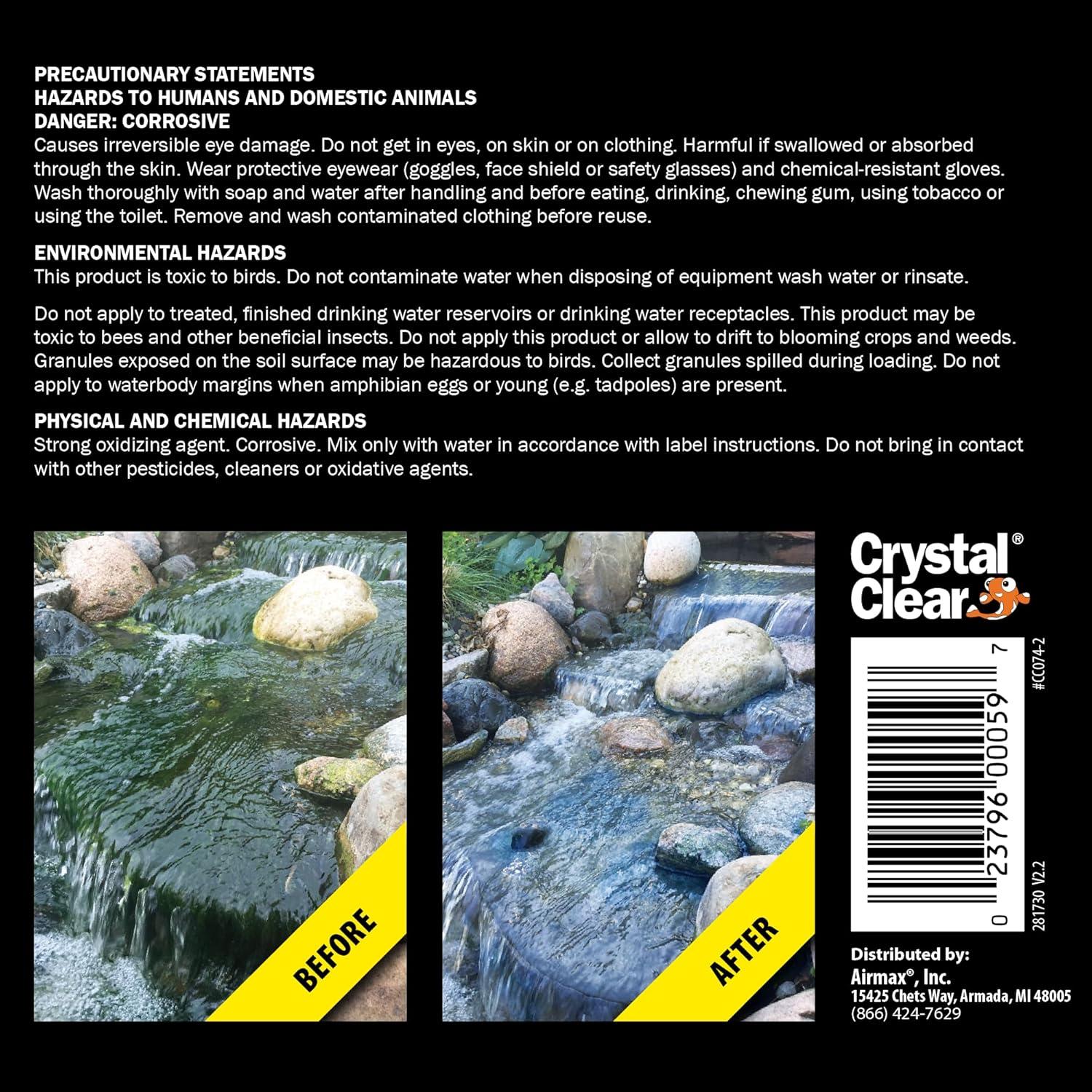 CrystalClear AlgaeOff Pond & Water Garden Scum Cleaner, Waterfall & Rock Slime Remover, String Algae Killer, Green Stain Treatment, EPA Registered Algaecide, Plant, Koi Fish, Bird & Pet Safe, 8 lbs