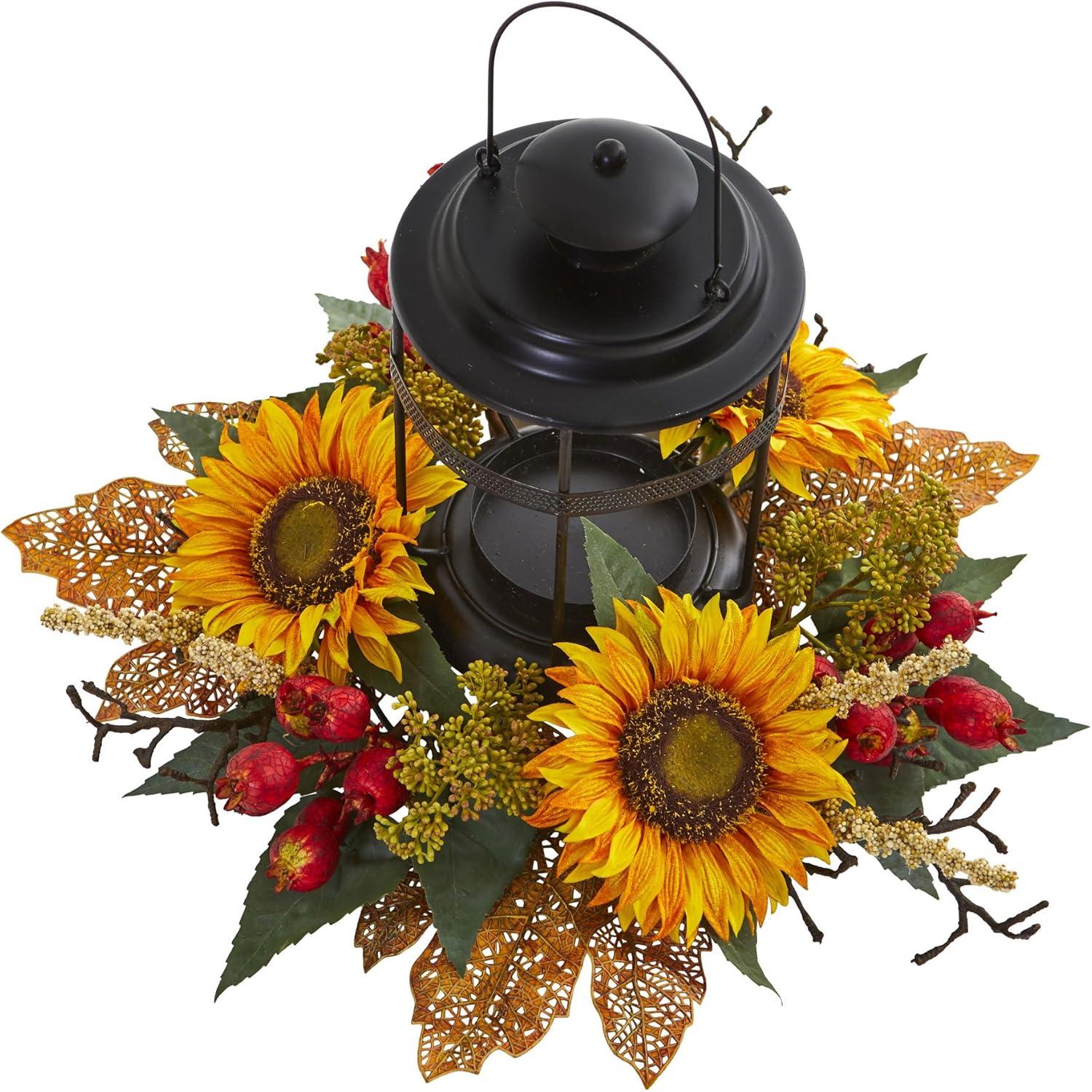 Nearly Natural 18-in Sunflower Berry Artificial Arrangement Candelabrum