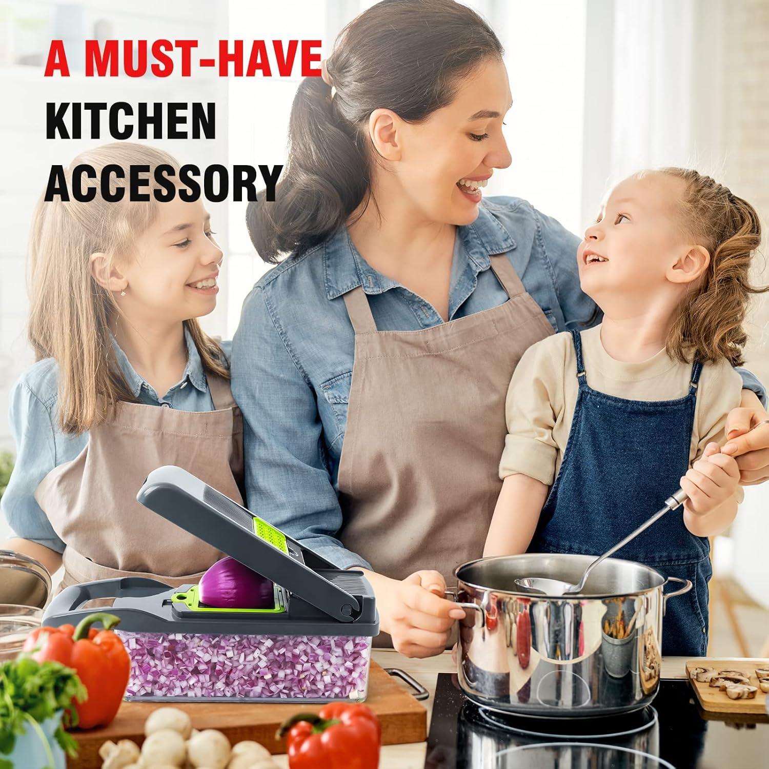 Vegetable Chopper,Pro Onion Chopper,14 in1 Multifunctional Food Chopper,Kitchen Veggie Chopper with 8 Blades,Vegetable Chopper With Container ,Vegetable Slicer Dicer Cutter,Salad,Garlic Chopper