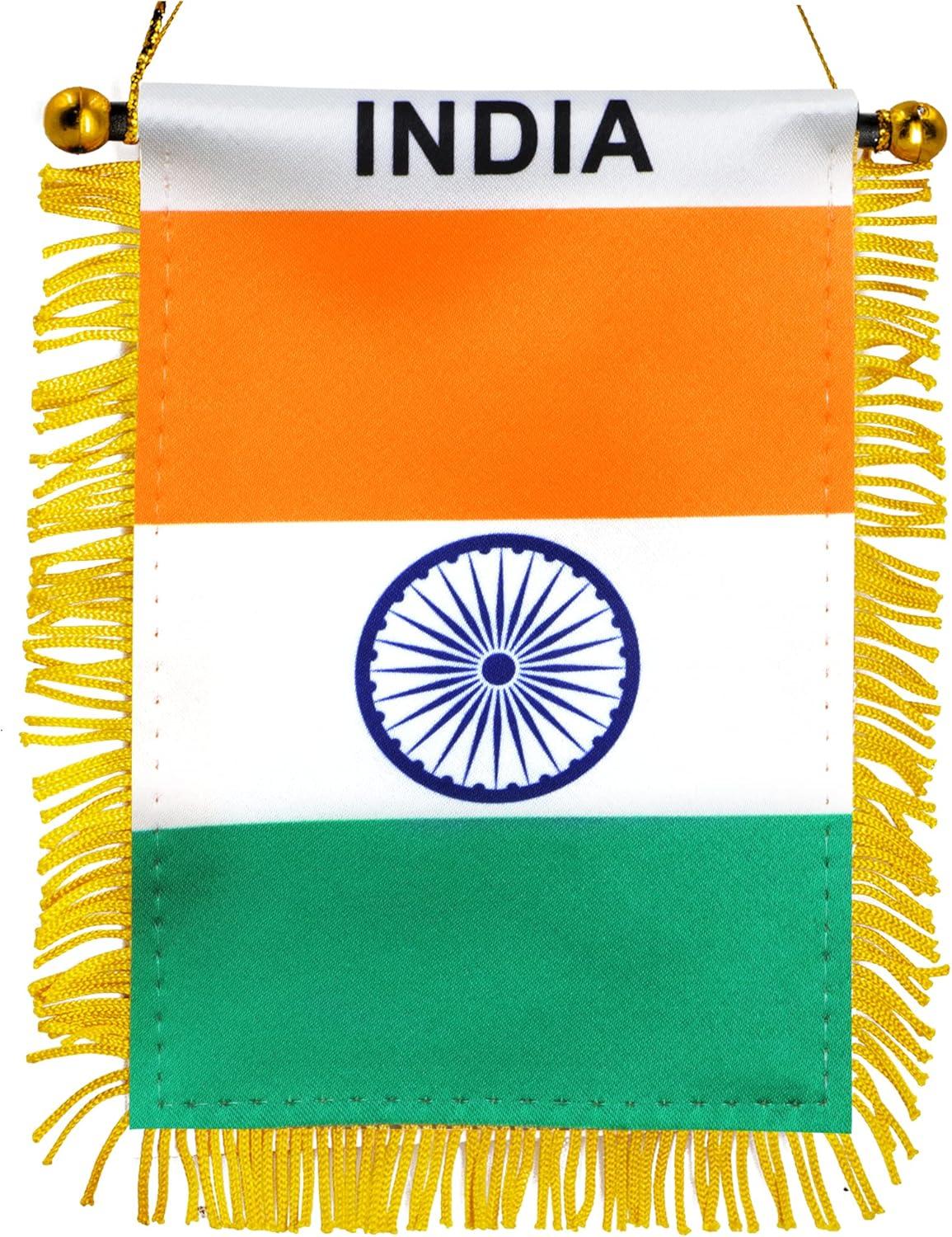 India Fringy Window Hanging Flag with Gold Fringe