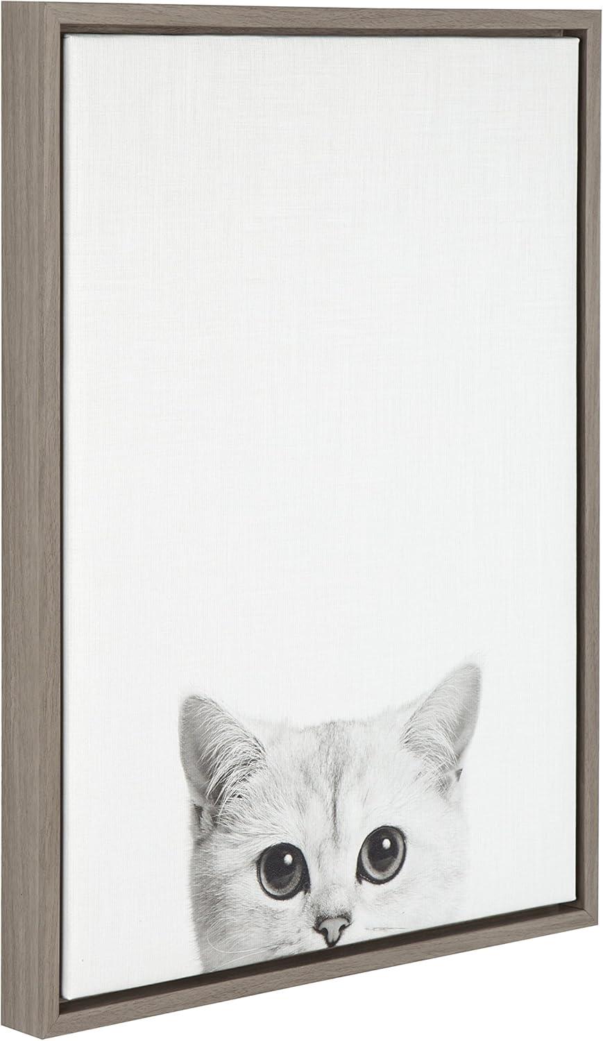 24" x 18" Kitty Framed Kids' Canvas Art Gray - Uniek: Playroom Wall Art, Animal Photograph, Vertical Frame