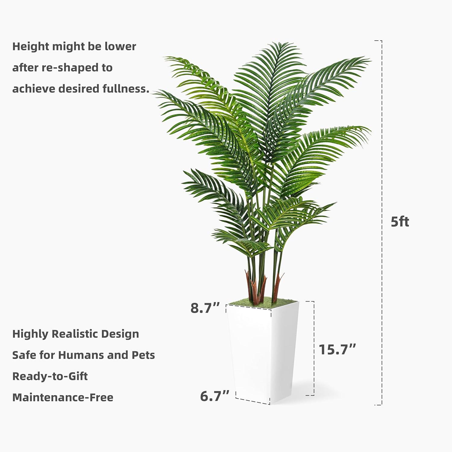 Artificial Palm Tree 5FT - Fake Tree with White Tall Planter - Faux Tropical Floor Plant in Pot - Artificial Silk Plant for Home Office Living Room Decor Indoor