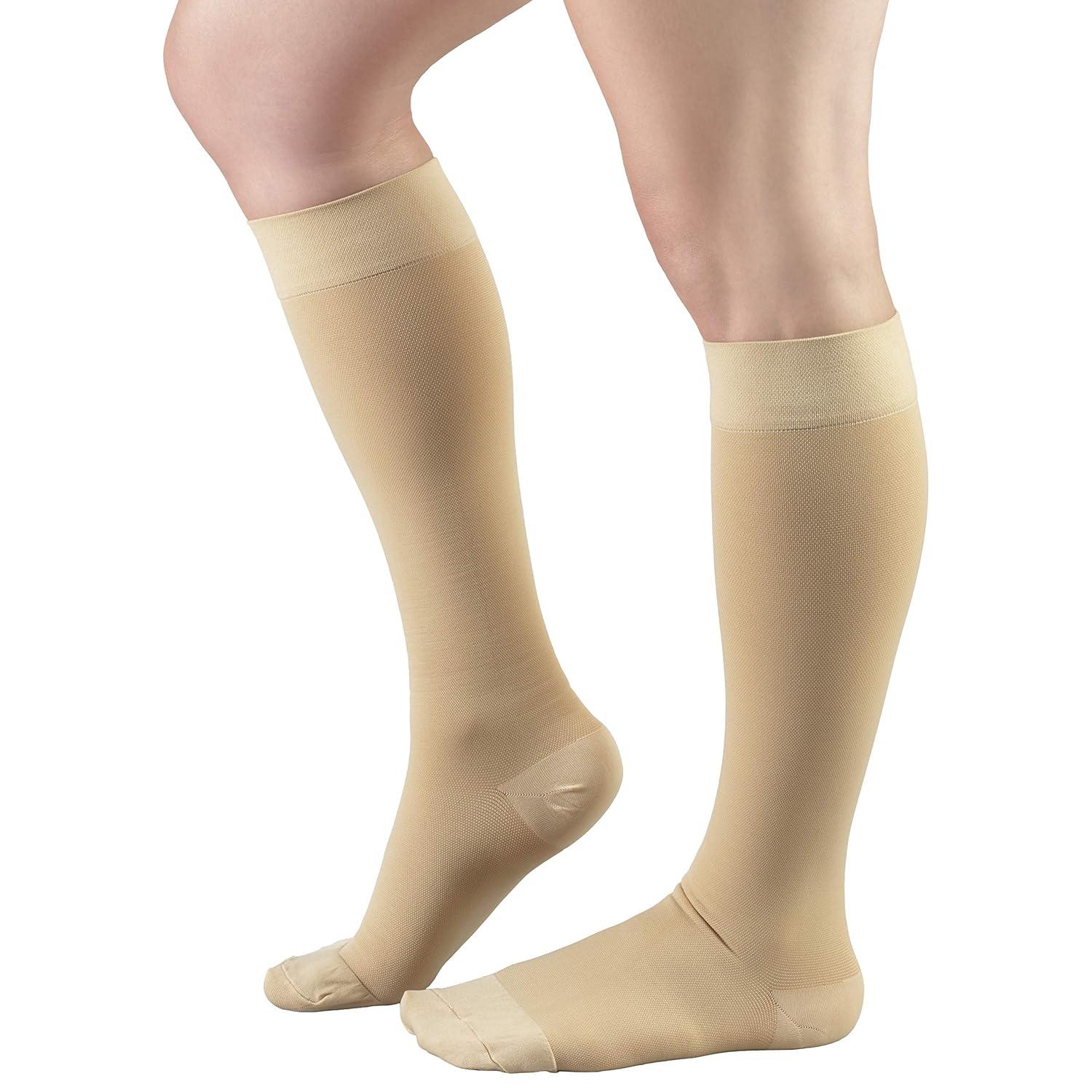 Truform 20-30 mmHg Compression Stockings for Men and Women, Knee High Length, Closed Toe Beige Medium
