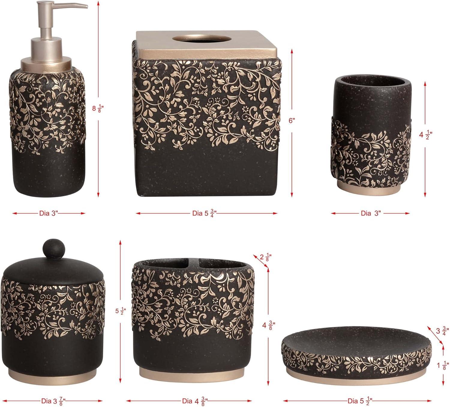 Decozen Bathroom Accessories - Gold Brown Set of 6 Piece Bath Vanity Decor - Bathroom Soap Dish, Soap Dispenser, Toothbrush Holder, Tumbler, Cotton Jar, Tissue Box Housewarming Gift for Home Decor