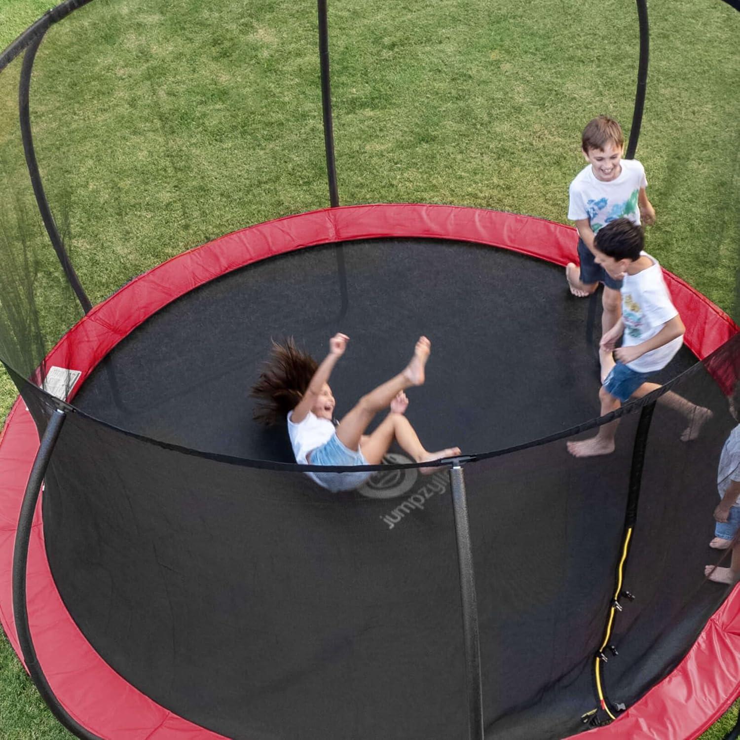 12FT Red Round Trampoline with Enclosure and Ladder