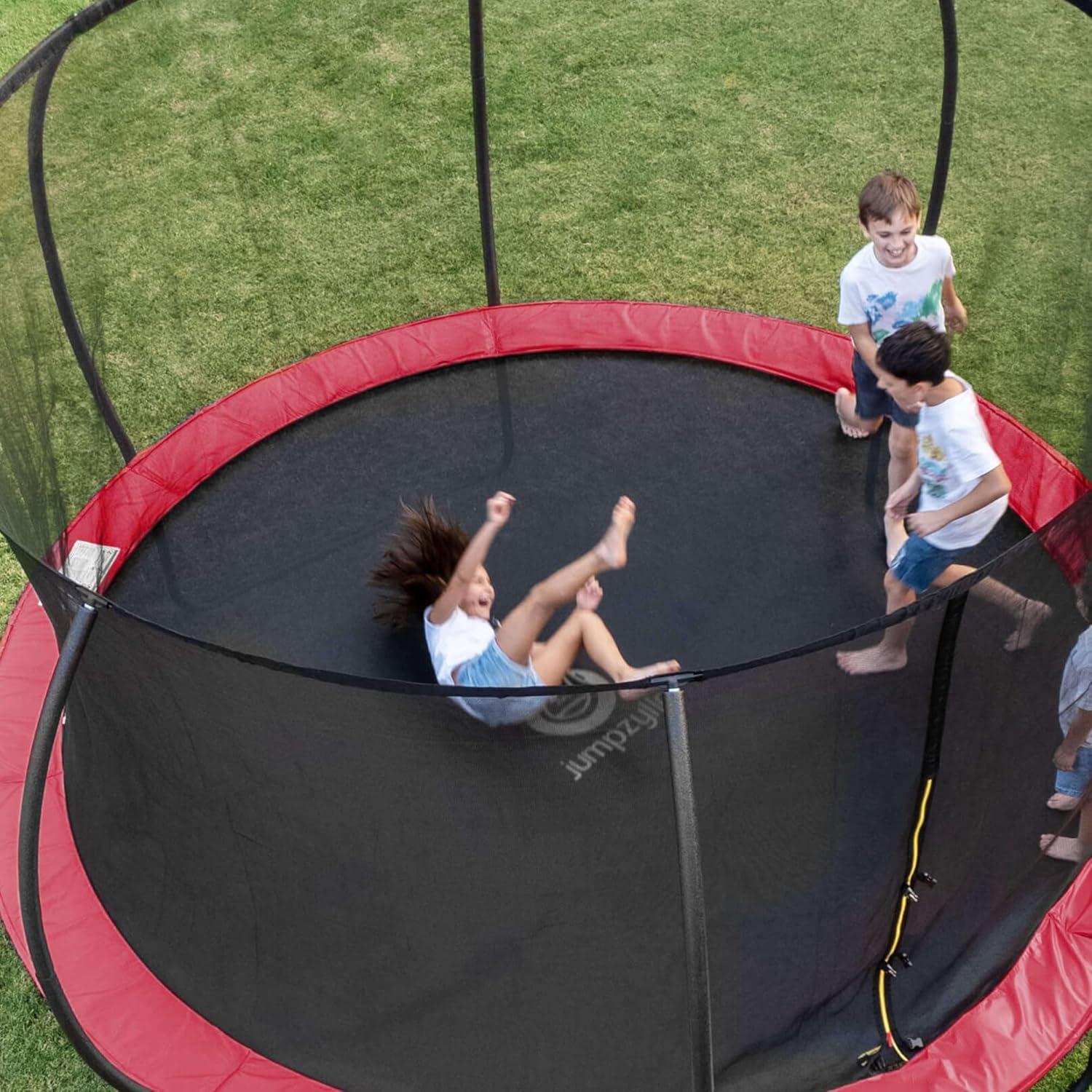 JUMPZYLLA Trampoline Outdoor 8FT 10FT 12FT 14FT 15FT 16FT with Enclosure and Ladder, ASTM Approved Recreational Trampoline for Kids and Adults, Anti-Rust Coated Frame