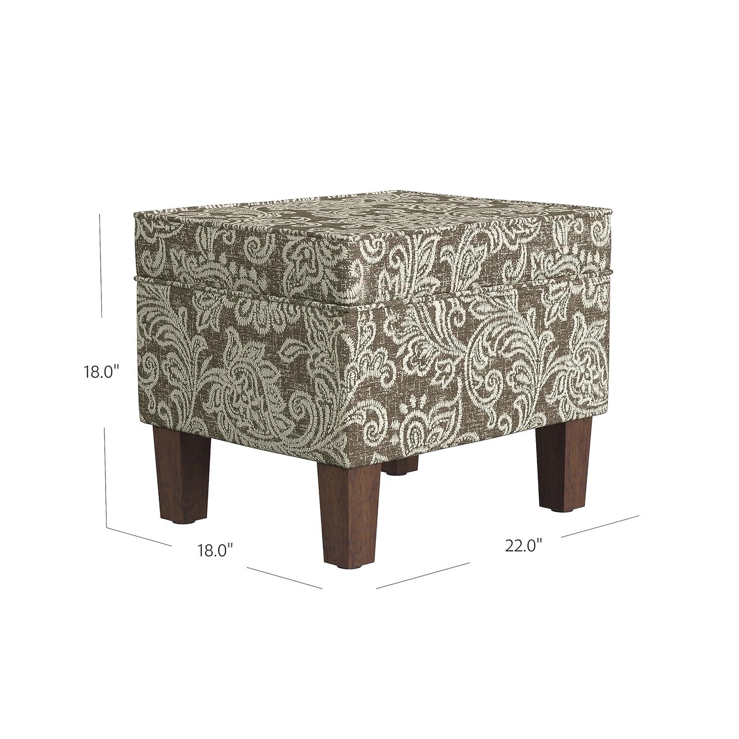 HomePop Medium Storage Ottoman Brown : Upholstered Footstool, Floral Pattern, Hardwood Frame