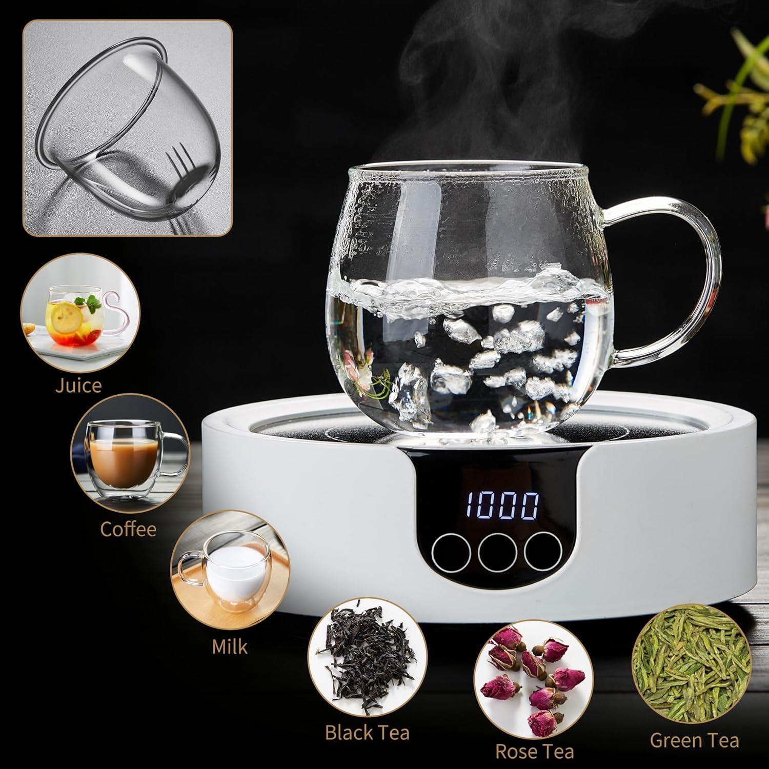 GZhLonKiMa Glass Tea Cup with Infuser and Lid 17 fl oz, Gas Stovetop Safe, Heat Resistant Borosilicate Glass Tea Infuser Mug for Blooming and Loose Leaf Tea