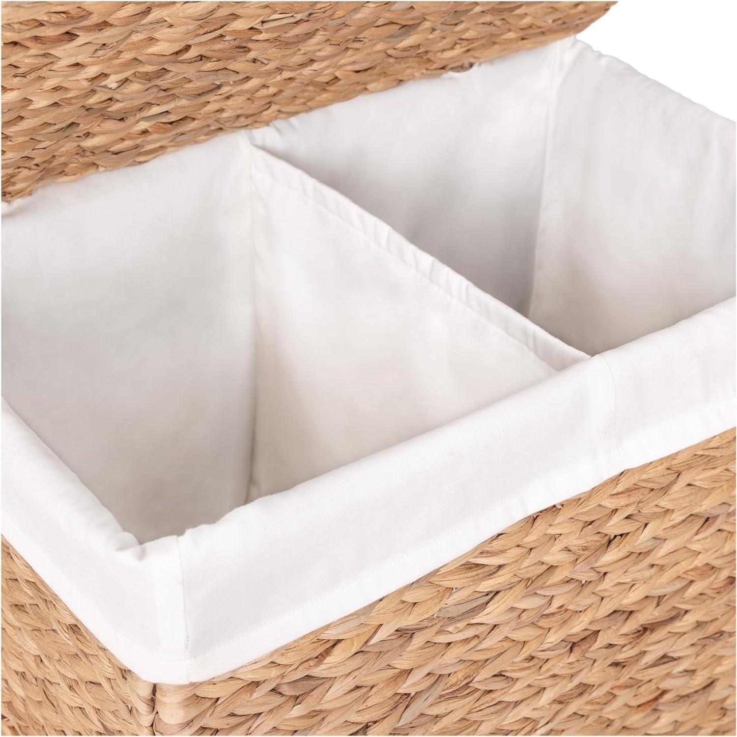 Sustainable Handwoven Lidded Rolling Laundry Sorter Hamper, Water Hyacinth