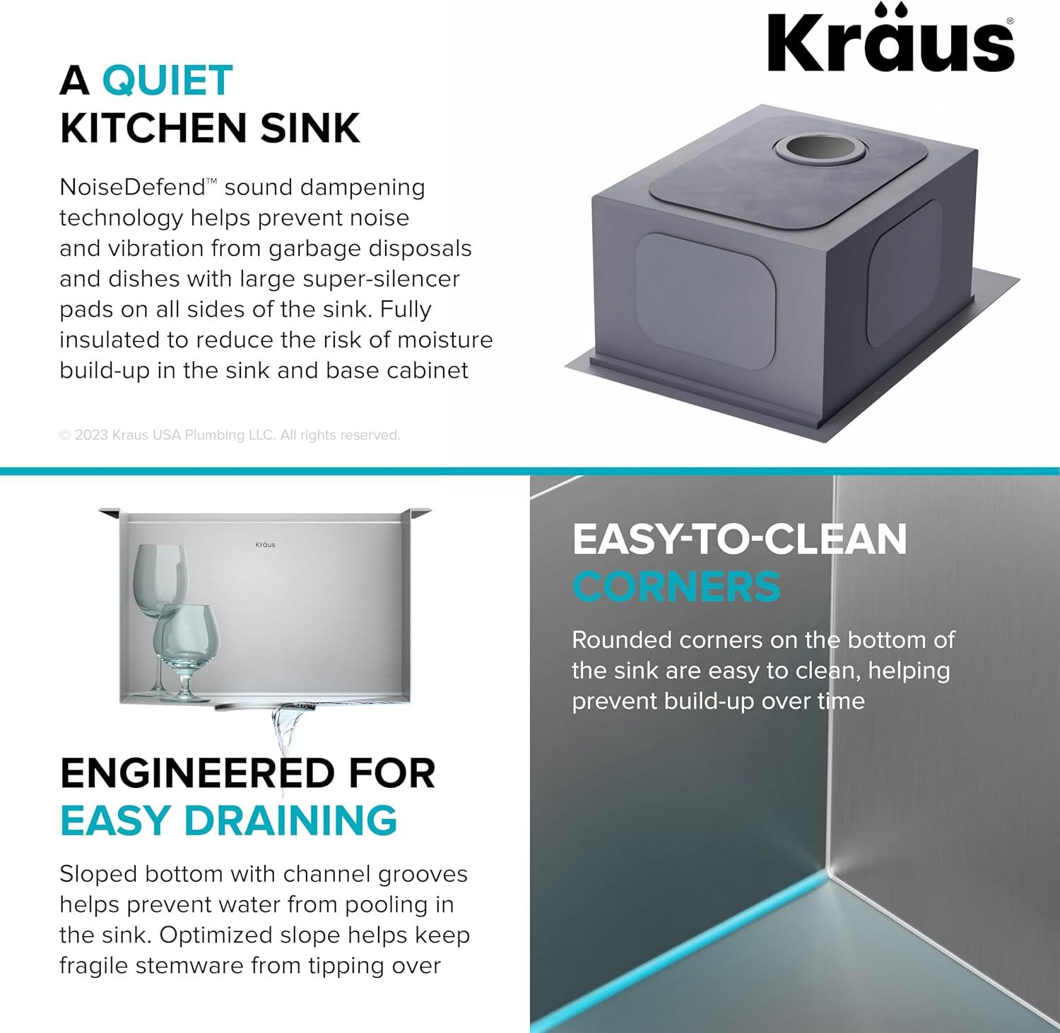 KRAUS® Kore 15" Drop In / Top Mount Workstation 16 Gauge Single Bowl Stainless Steel Bar Kitchen Sink with Accessories