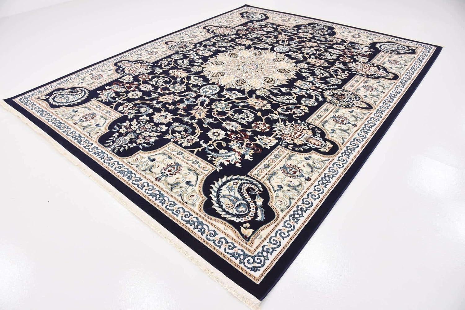 Navy Blue Floral Harmony 8' x 10' Synthetic Area Rug