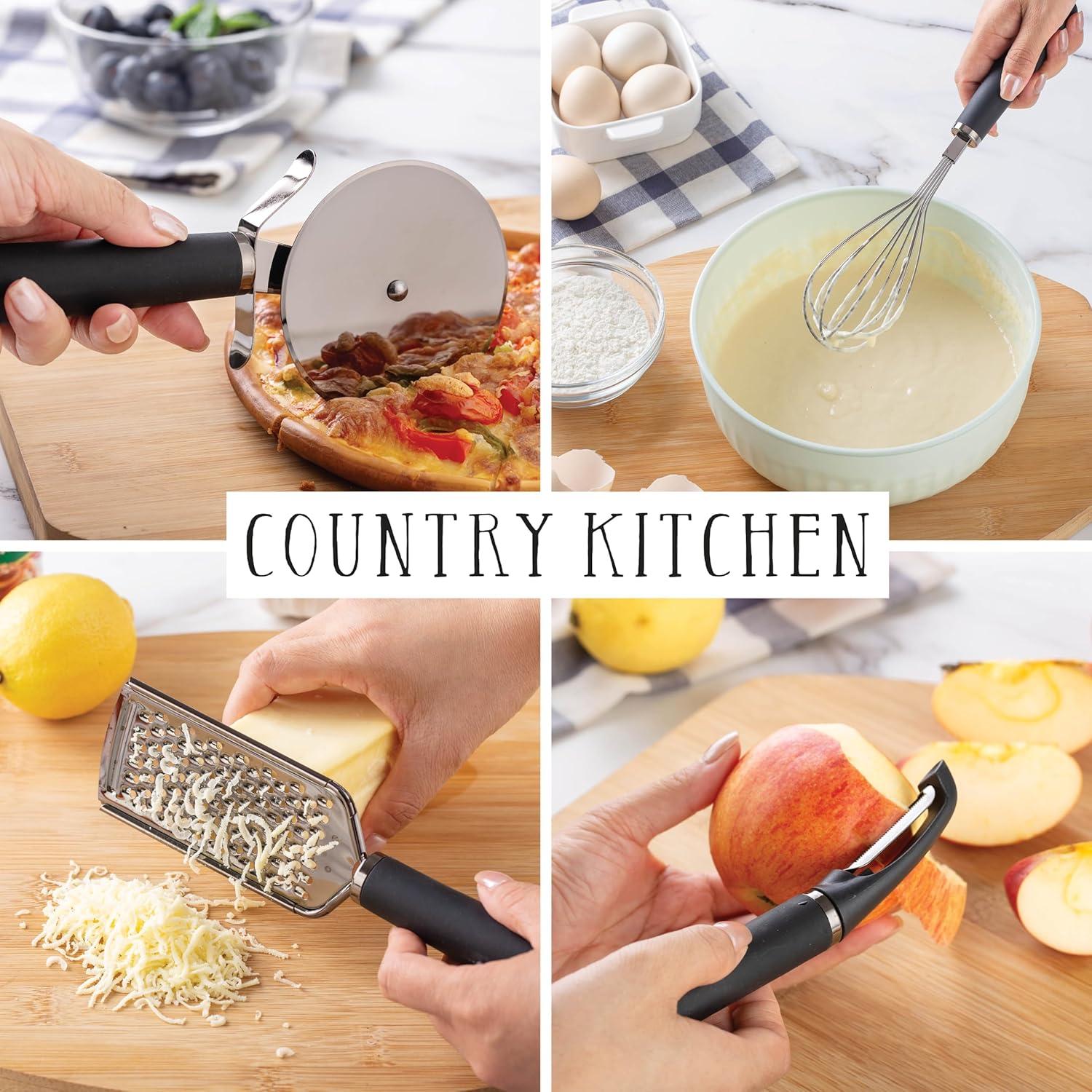 Country Kitchen Juego de Utensilios de Cocina de Acero Inoxidable de 6 Piezas, Negro