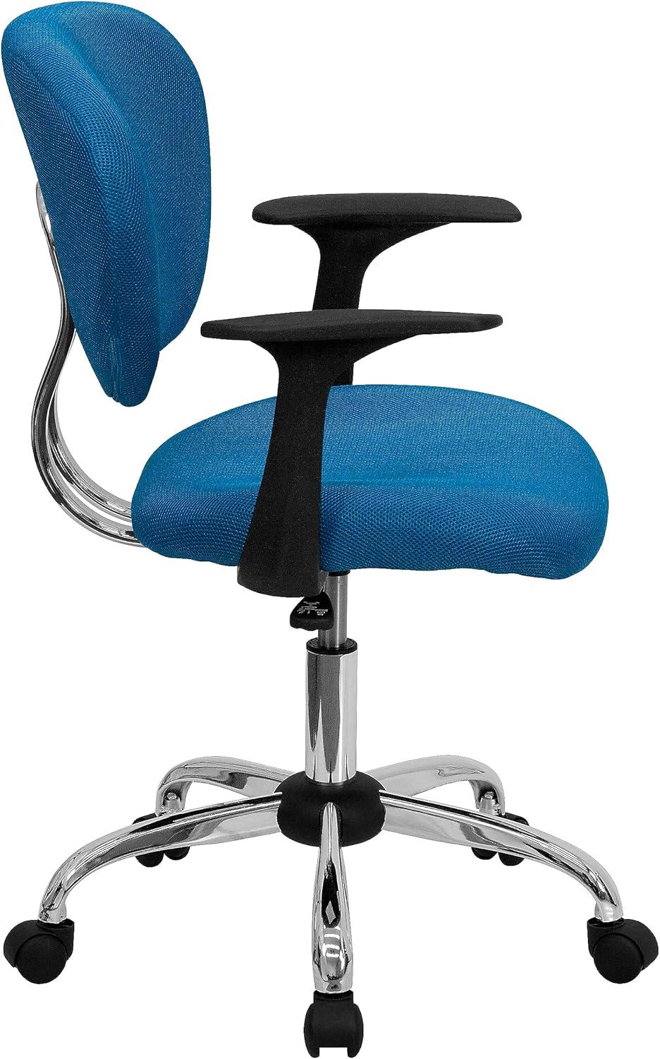 Flash Furniture Mid-Back Turquoise Mesh Padded Swivel Task Office Chair with Chrome Base and Arms