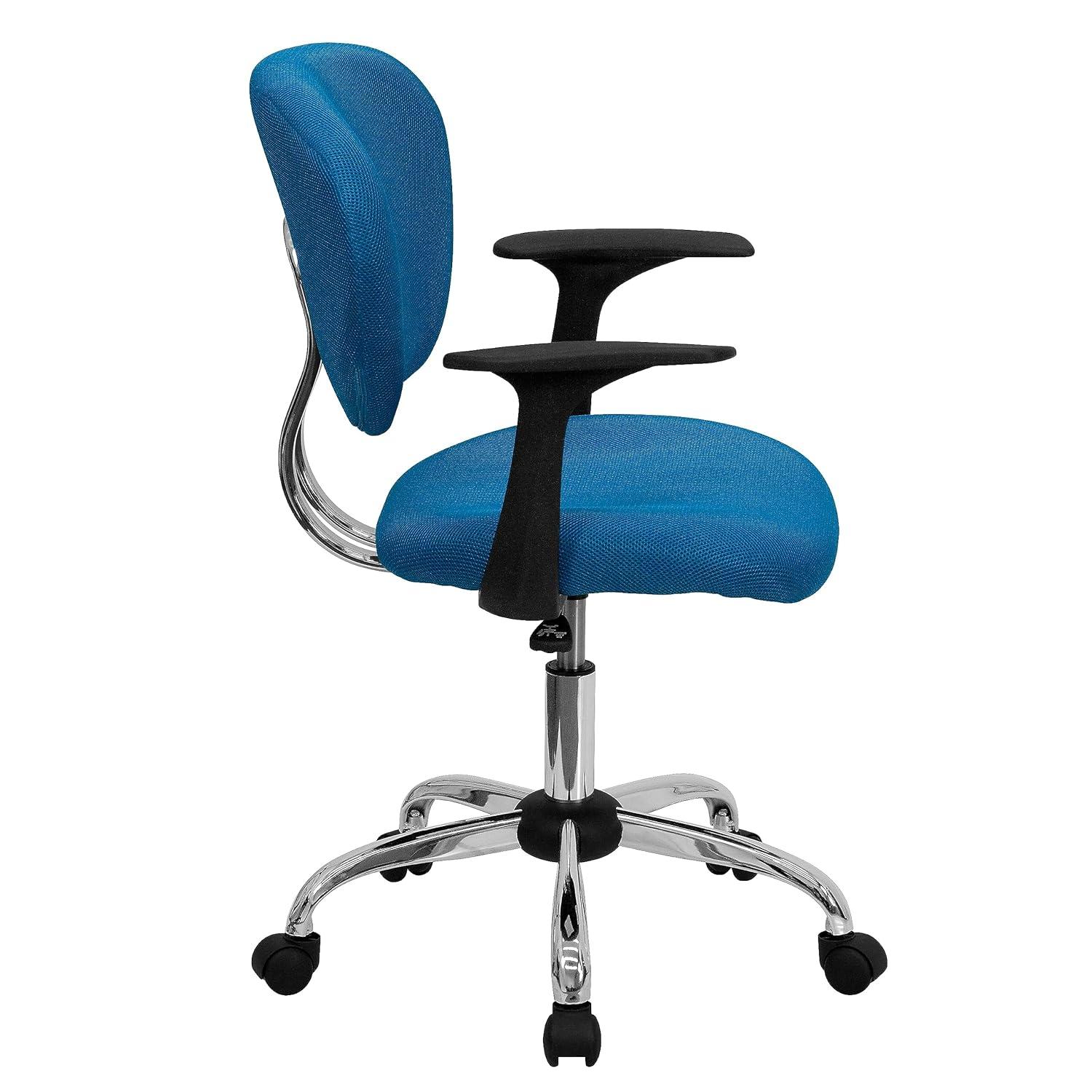 Flash Furniture Mid-Back Turquoise Mesh Padded Swivel Task Office Chair with Chrome Base and Arms