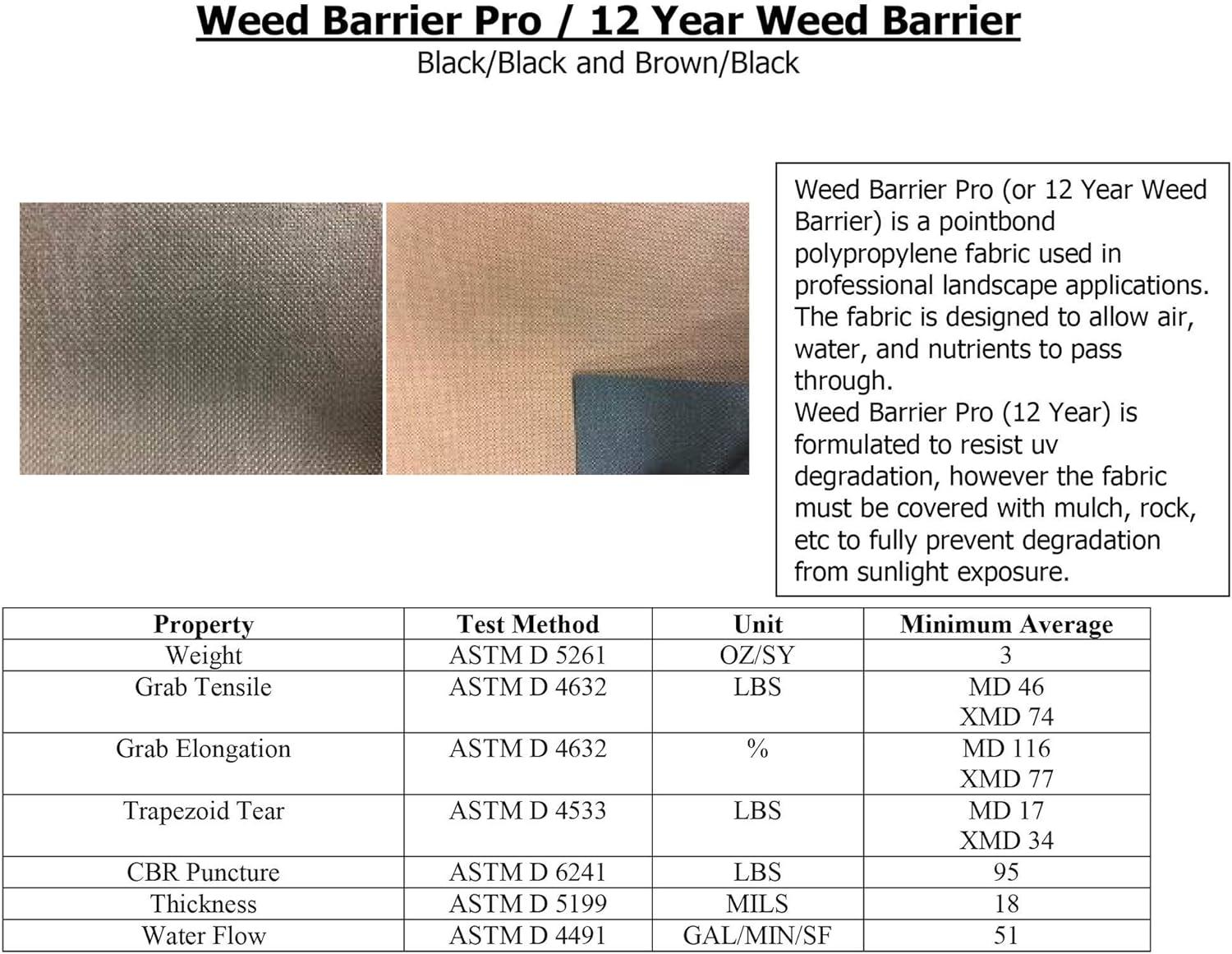 Weed Barrier Pro 3oz 4' x 100' Weed Barrier Landscape Fabric Ground Cover