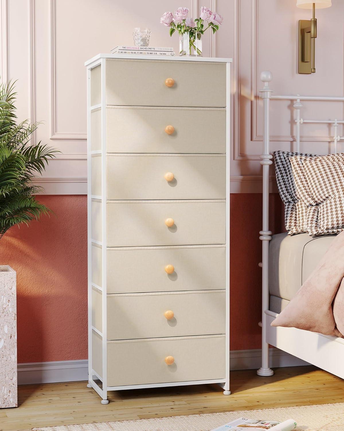Crestlive Products 7 Drawers dresser for bedroom Chest Furniture Storage Tower Organizer Unit for Bedroom Beige