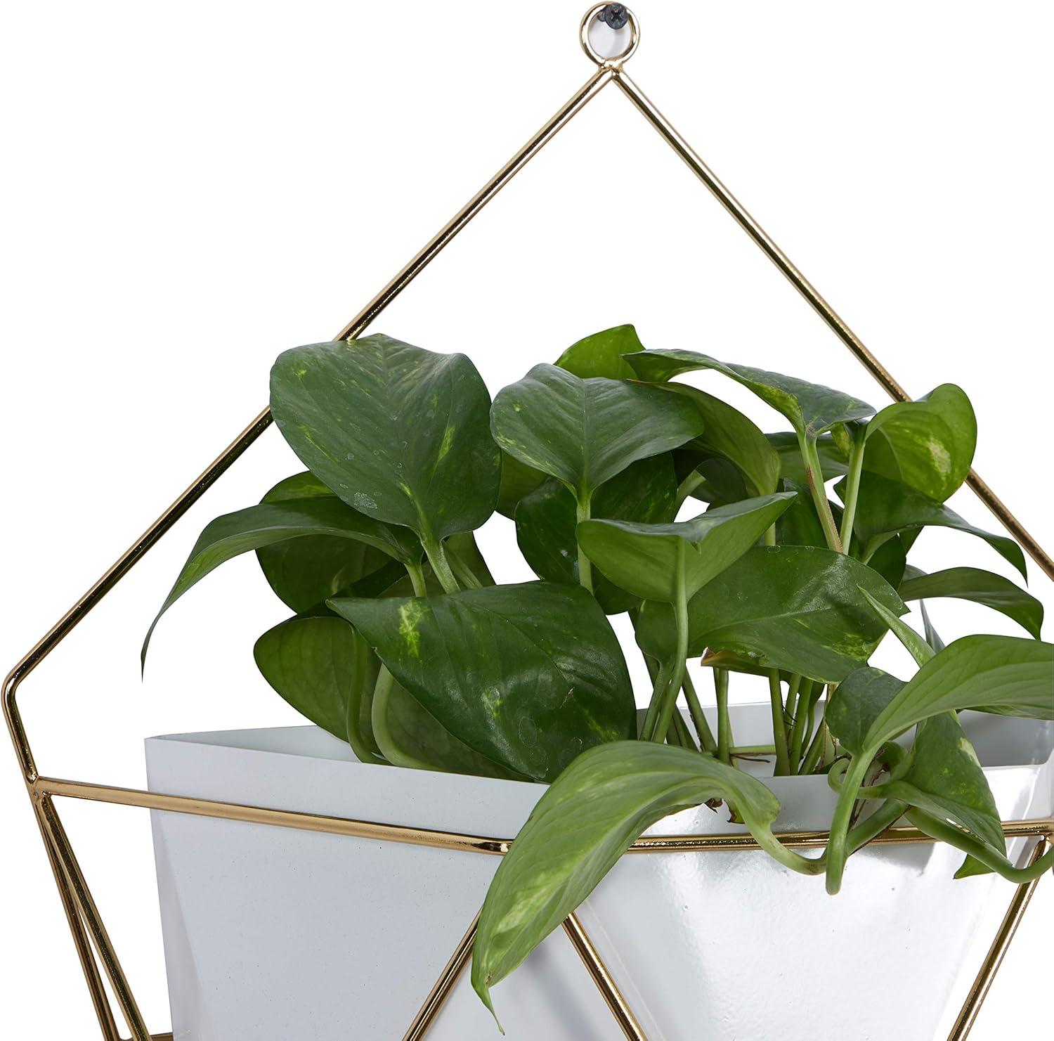 Geometric Gold And White Metal Wall Planters, Set Of 2: 12", 15"