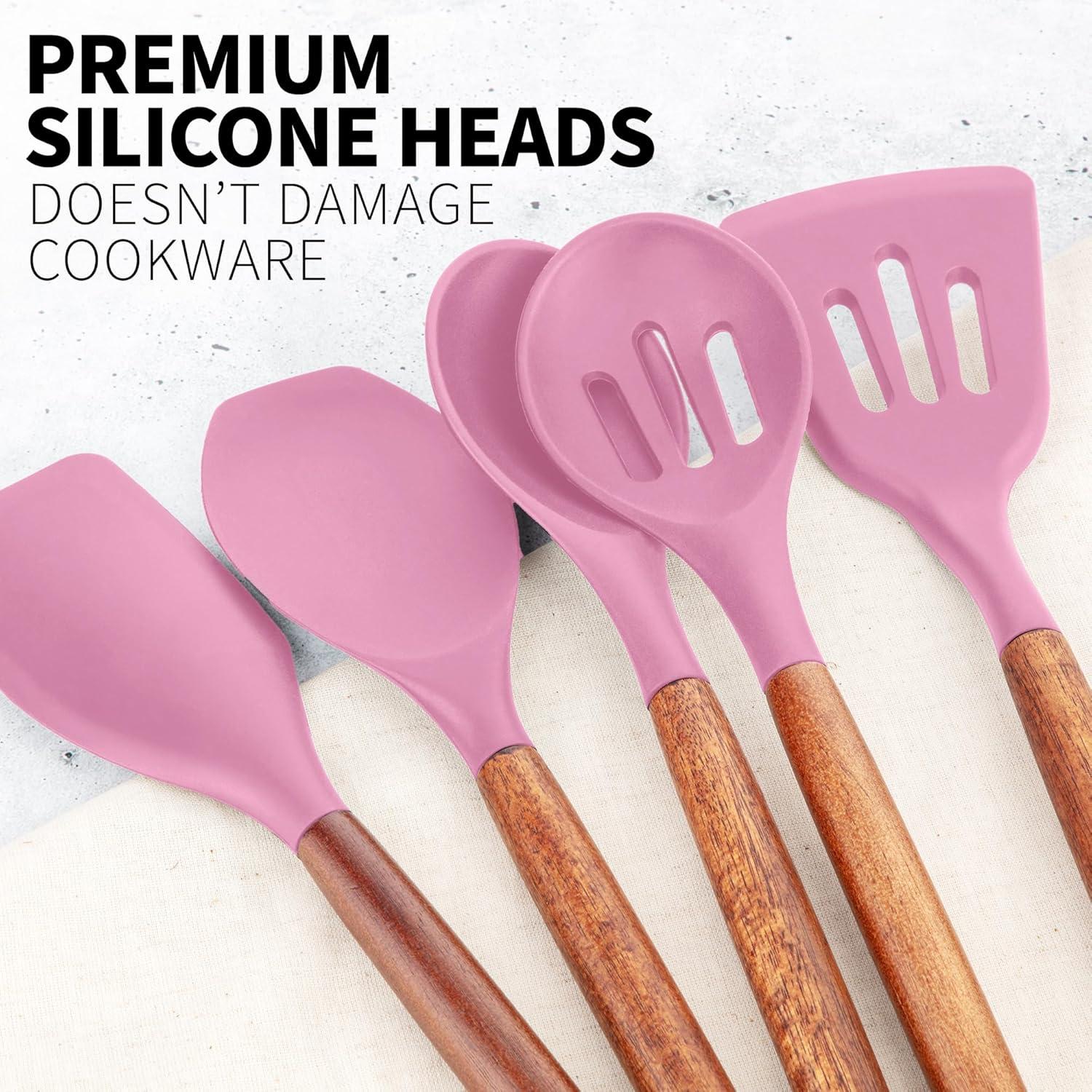 Zulay Kitchen Zulay Kitchen 5 Piece Silicone Utensils Set With Authentic Acacia Wood Handles - Dark Blue