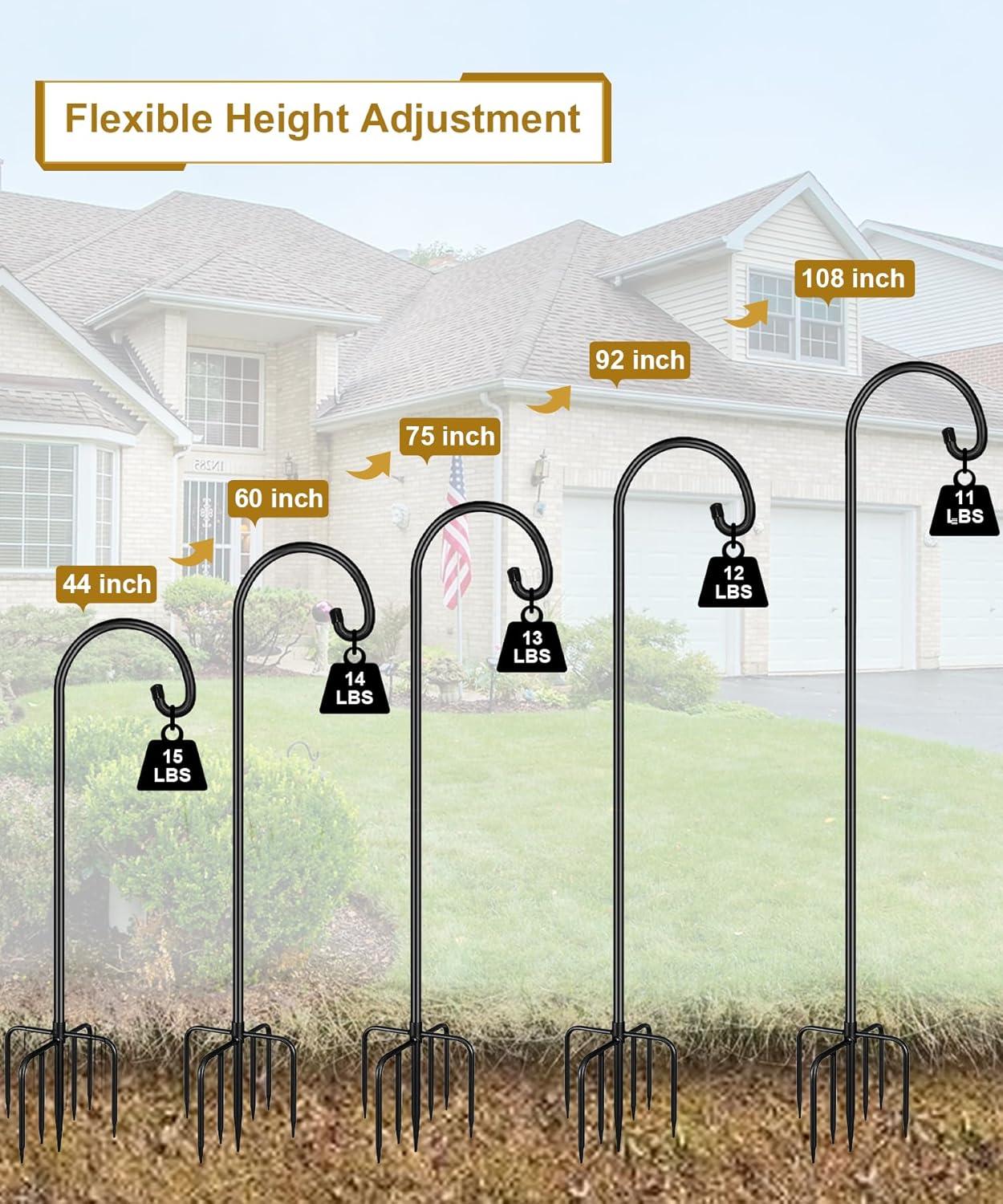 Shepherd Hook 92 Inch Tall Heavy-Duty Metal Garden Hanging Pole Stake for Bird Feeder Pole Plant Baskets, Black (2 Pack)