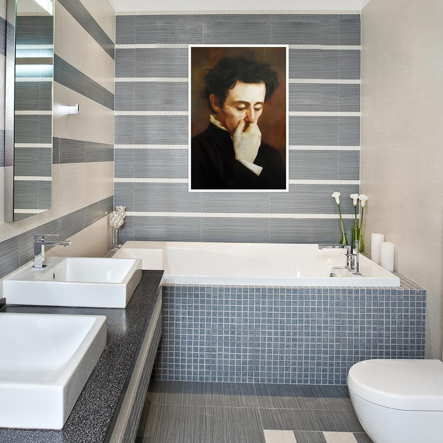 JDNWKBBS Funny Bathroom Canvas Wall Art Humorous Classical Oil Painting Man Covering Nose Posters Vintage Toilet Pictures Prints Rustic Farmhouse Wall Decor for Bathroom Restroom 12x16in Unframed