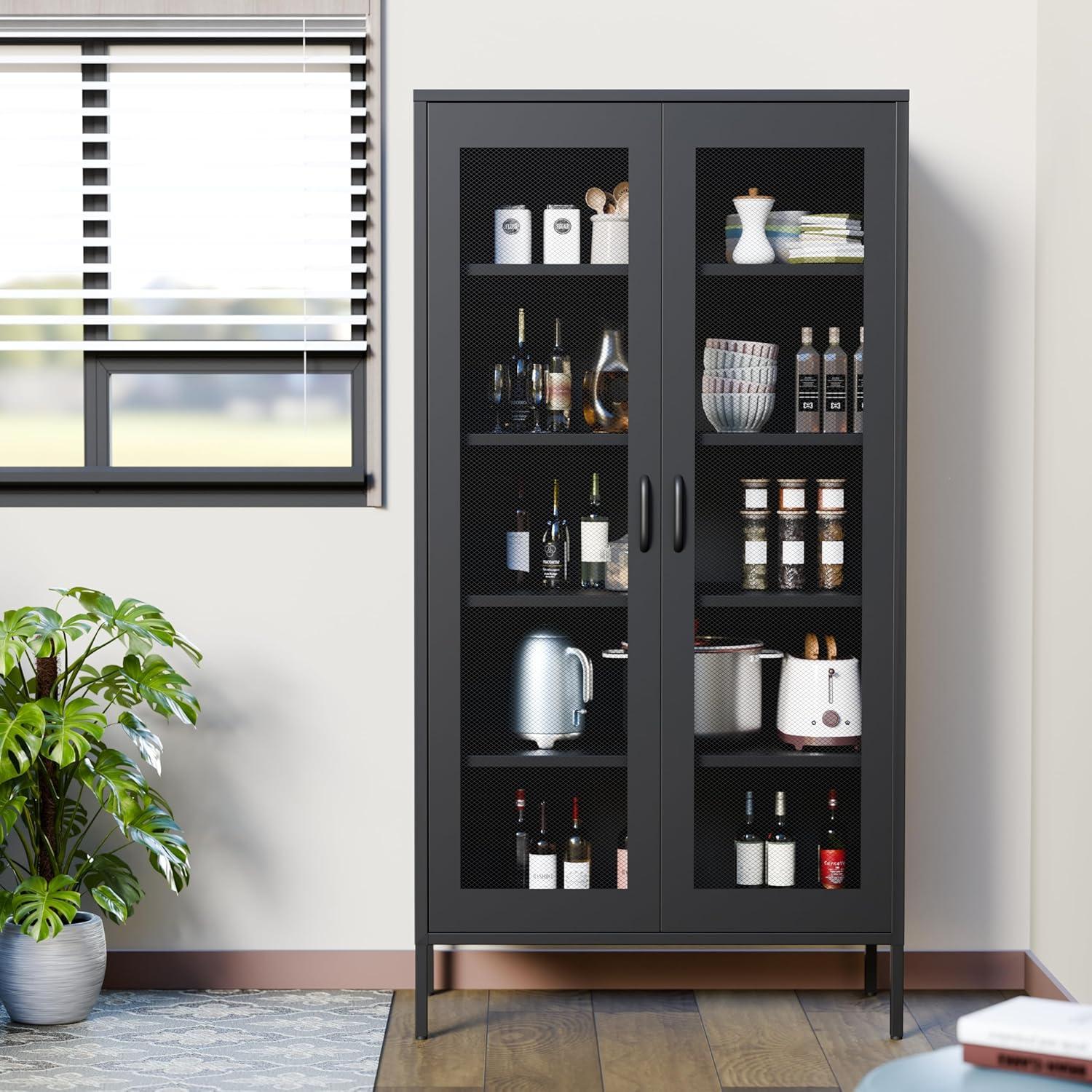 Black 72" Stainless Steel Mesh Door Storage Cabinet