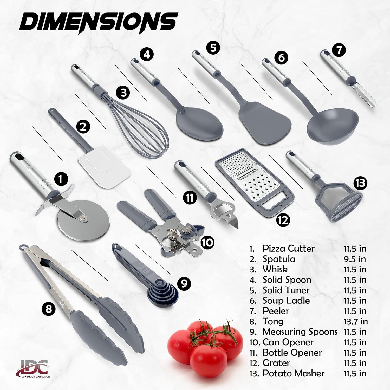 Lux Decor Collection 23 Pieces Cooking Utensils Set, Kitchen Utensils Sets of Nylon and Stainless Steel Utensils Set Pack of 1, Gray Utensils Set