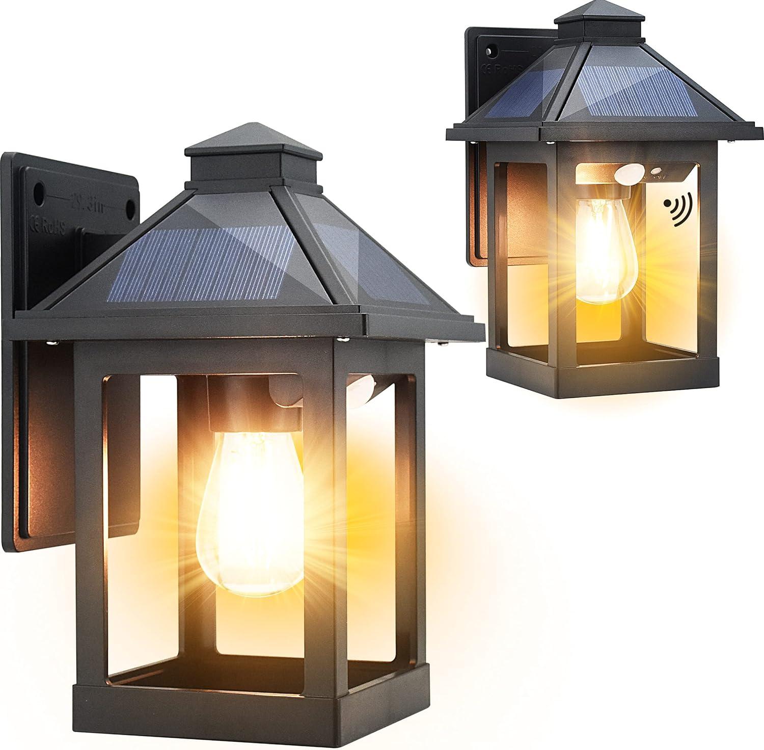 Black Solar Powered Outdoor Wall Sconce with Motion Sensor