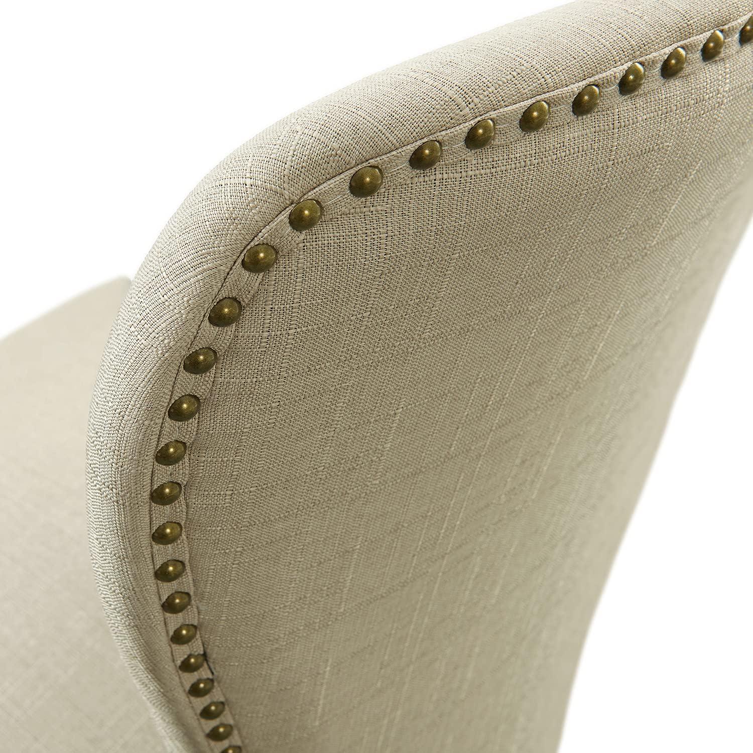 Set of 2 Savoy Upholstered Dining Armless Chairs Cream - Alaterre Furniture: Faux Leather, Nailhead Detail, Rubberwood Frame