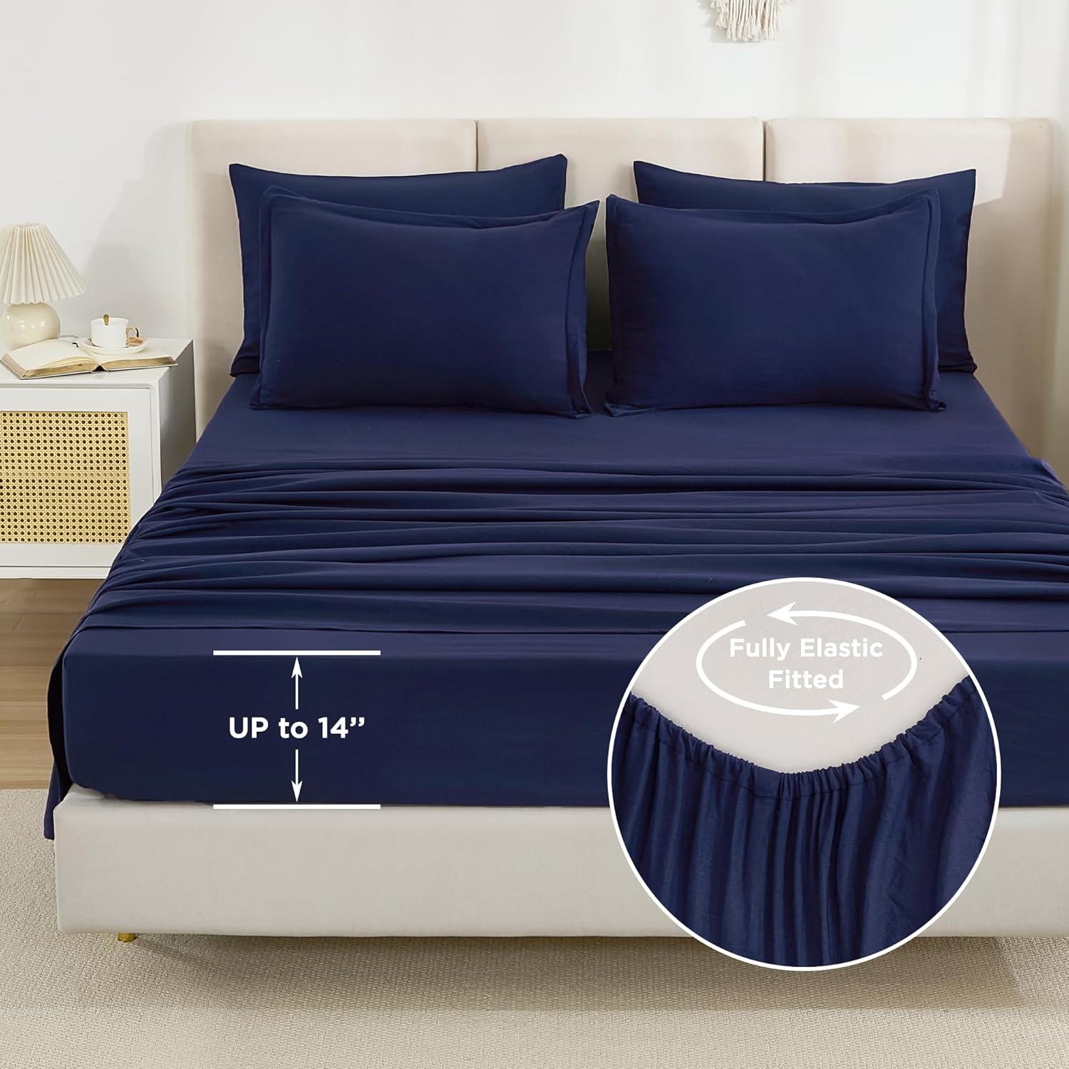 Navy Blue Queen Microfiber Down Alternative Bed Set