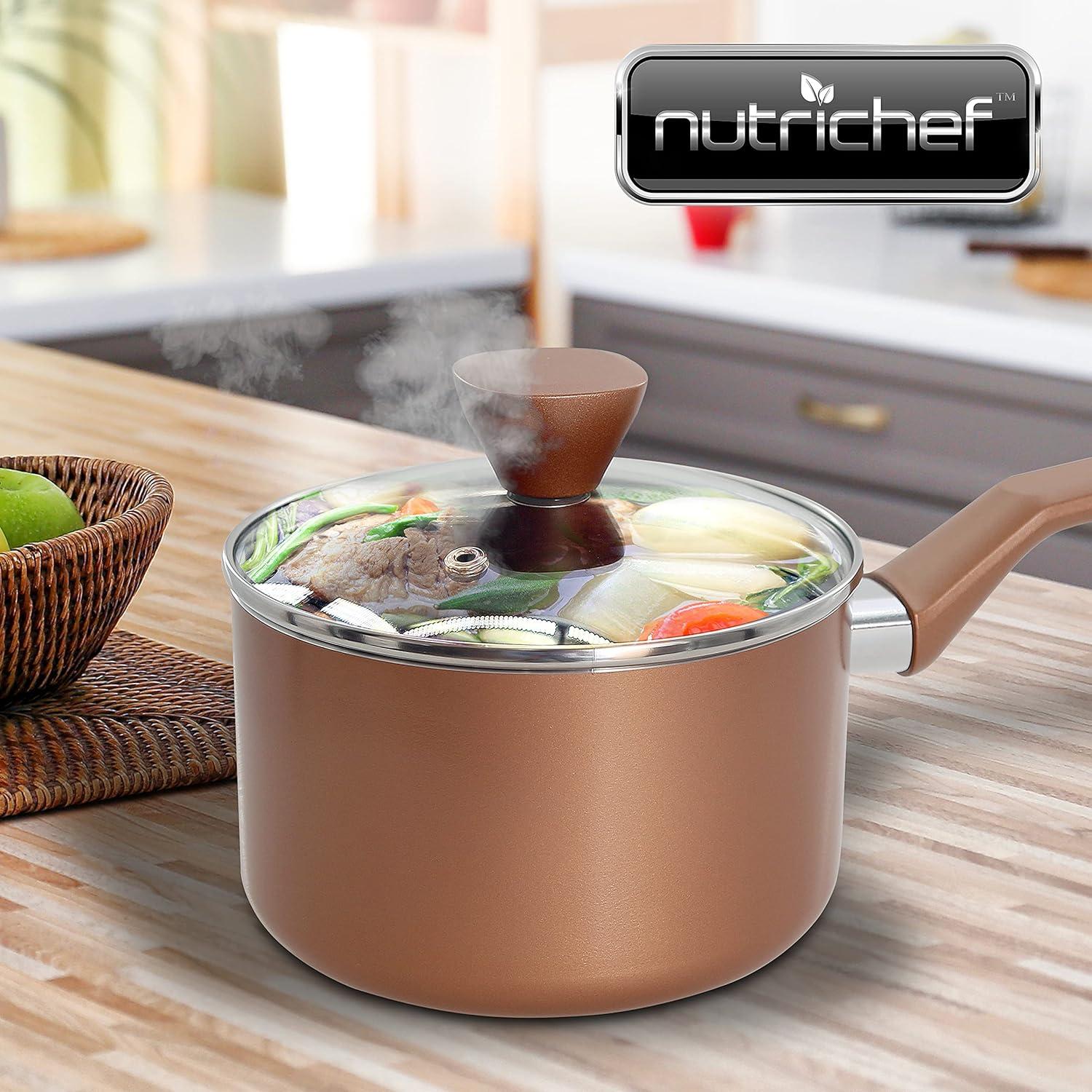 NutriChef Saucepan Pot With Lid - Non-Stick High-Qualified Kitchen Cookware With See-Through Tempered Glass Lids, 2 QT. (Works With Model: NCCWA13BR)