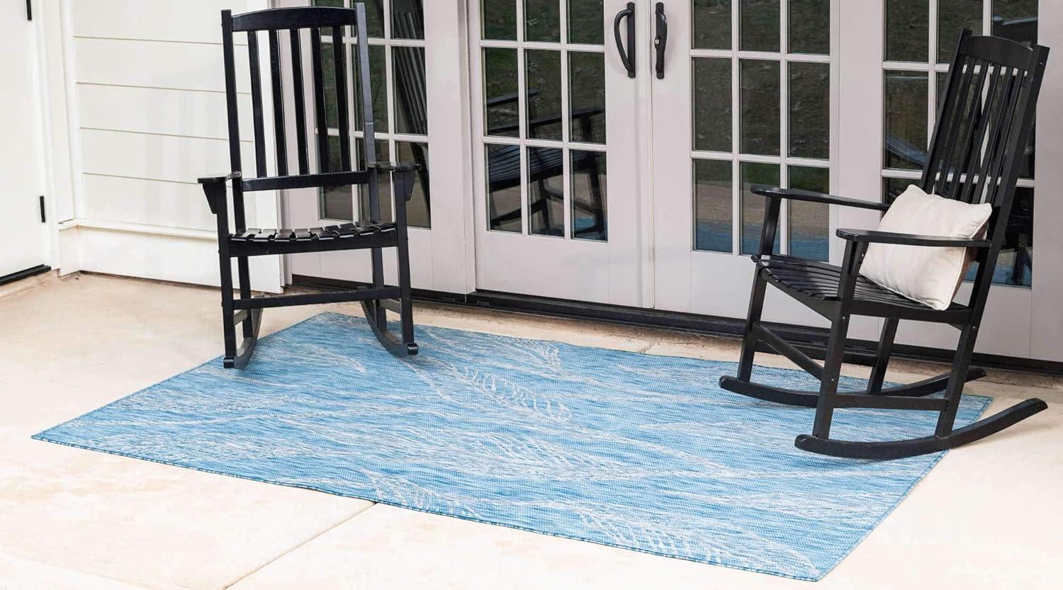 Unique Loom 8' 0 x 11' 4 Rectangle Indoor/Outdoor Botanical Light Aqua Area Rug