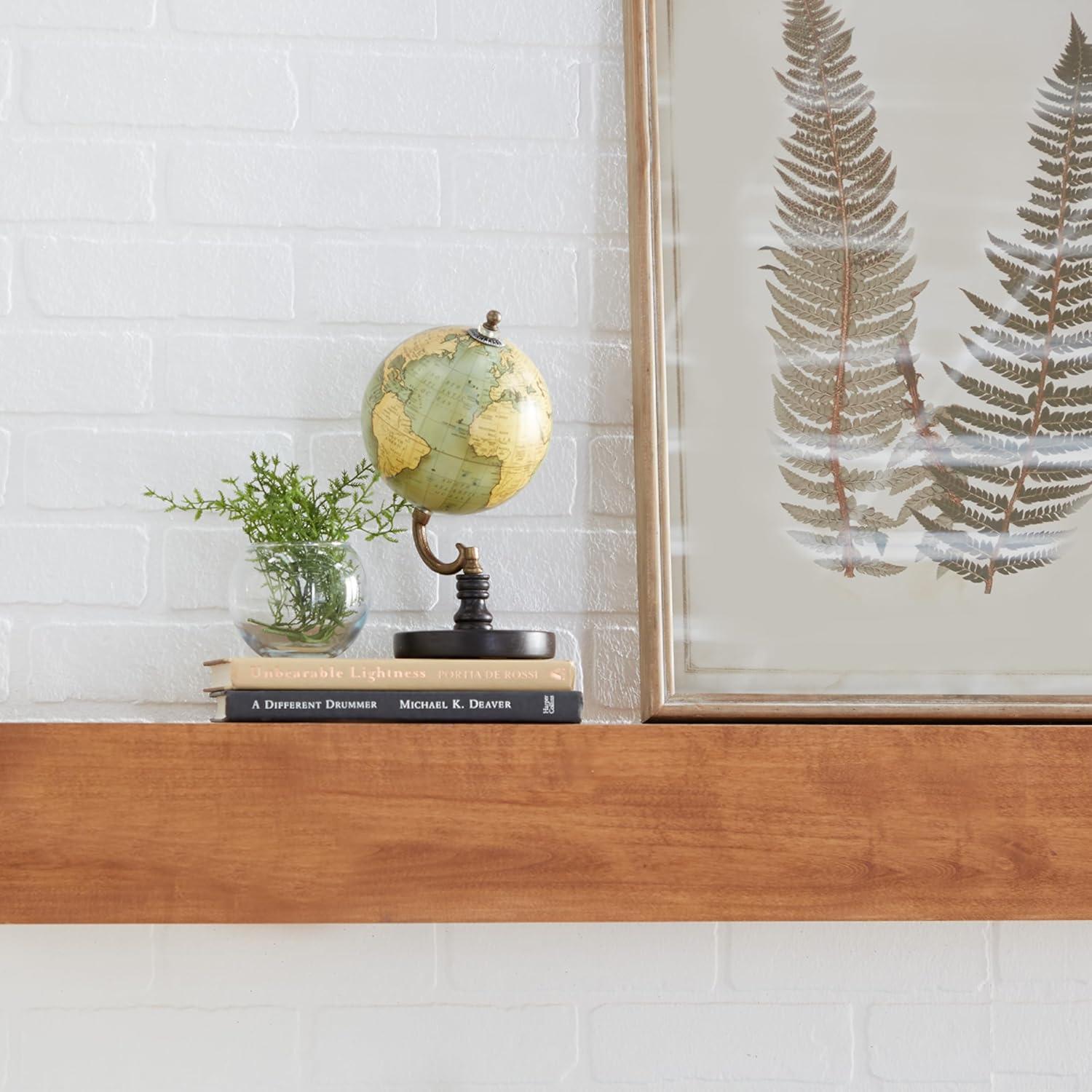 Mango Wood Classic Globe with Green Abstract Detail, 5" x 9"