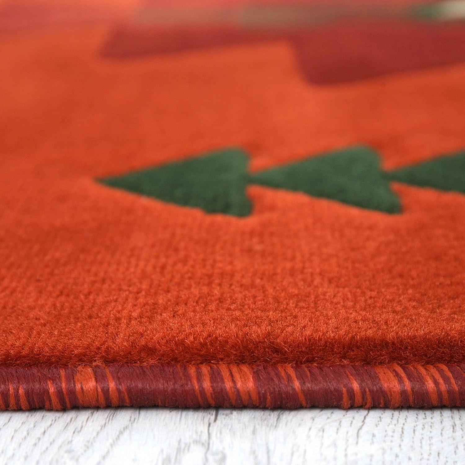 Rust and Green Geometric Synthetic 5' x 7' Area Rug