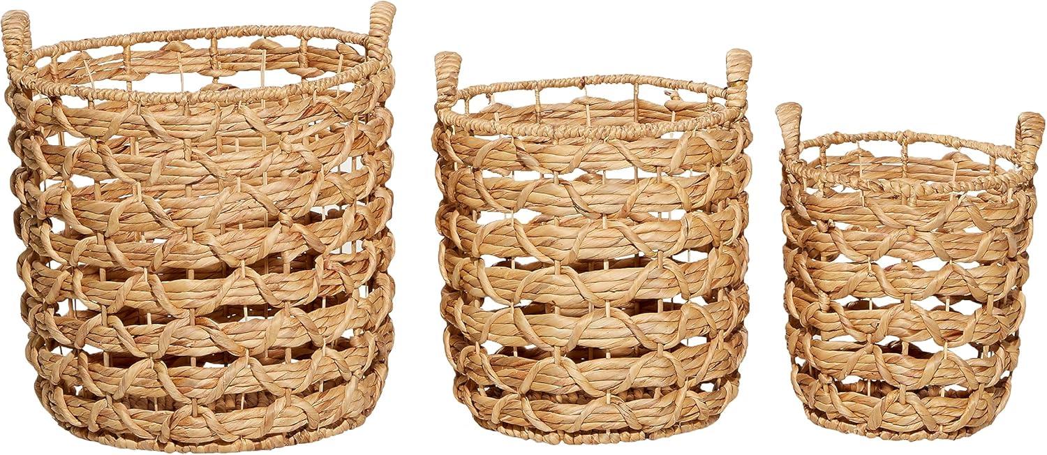 Coastal Seagrass Round Storage Baskets, Set of 3 - Tawny Brown