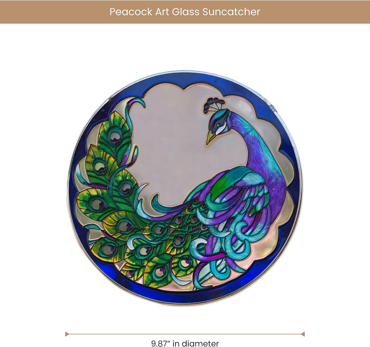 Bits and Pieces - 9⅞” Peacock Art Glass Suncatcher - Majestic Peacock - Patio Decor - Indoor/Outdoor Decoration