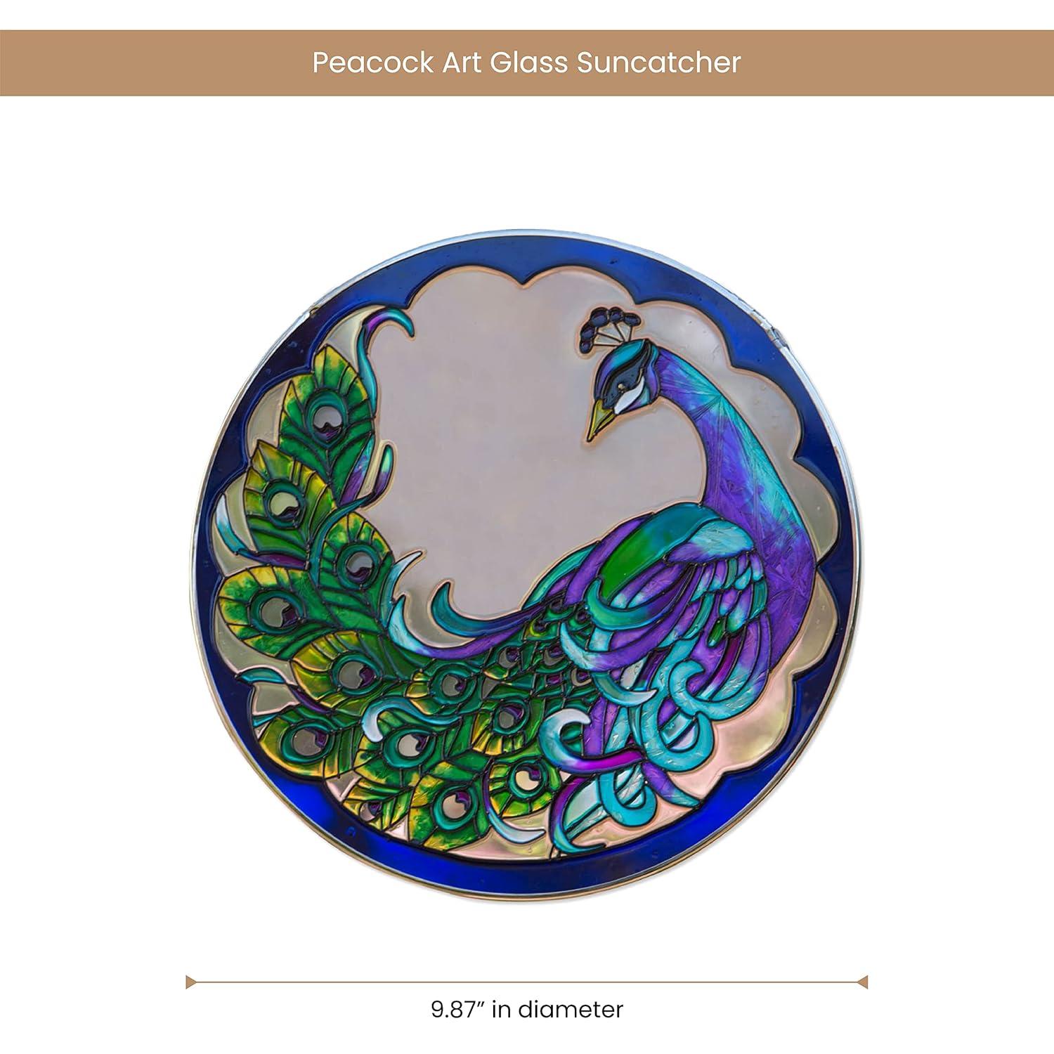 Bits and Pieces - 9⅞” Peacock Art Glass Suncatcher - Majestic Peacock - Patio Decor - Indoor/Outdoor Decoration