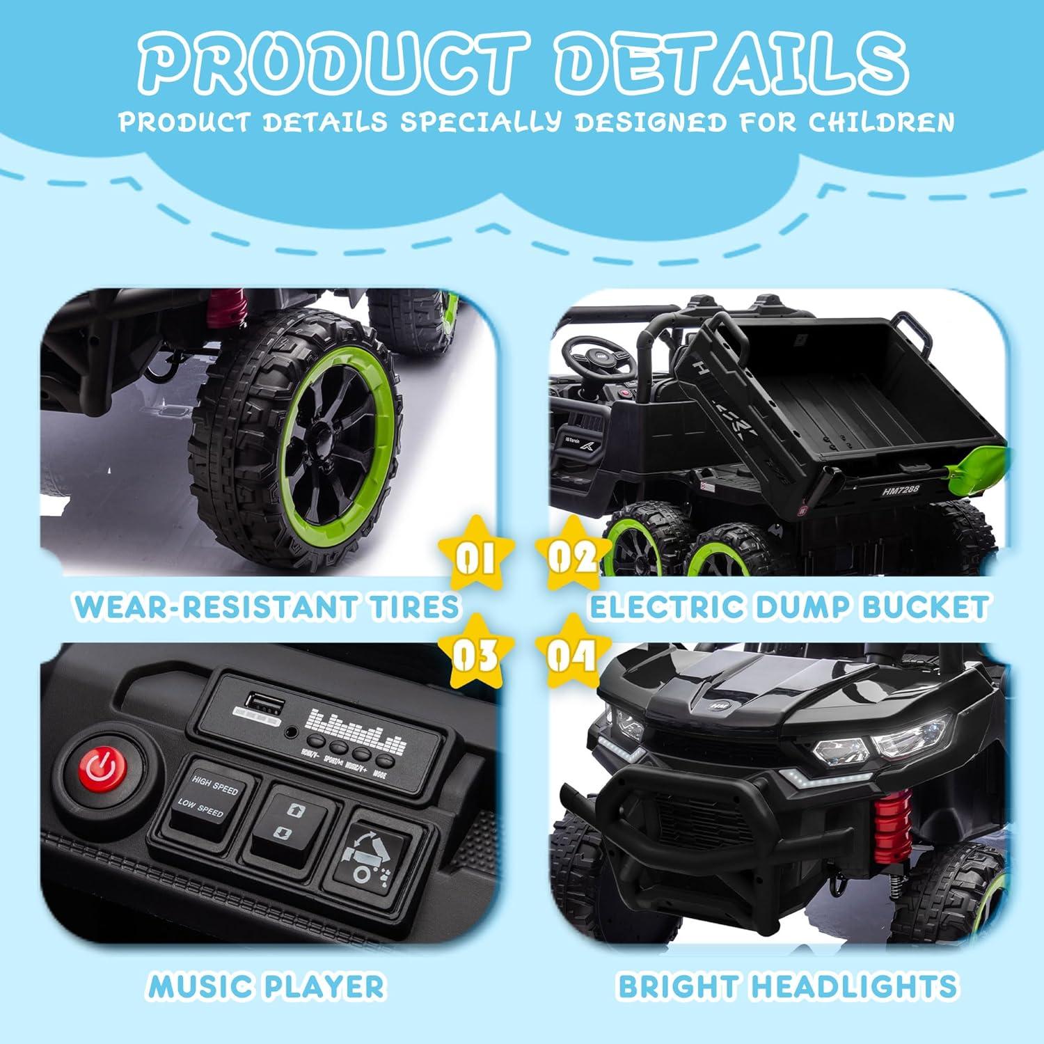 4 Wheels 24V Ride on Dump Truck Toys 2 Seater Kids Ride On UTV Car with Remote Control,Electric Dump Bed