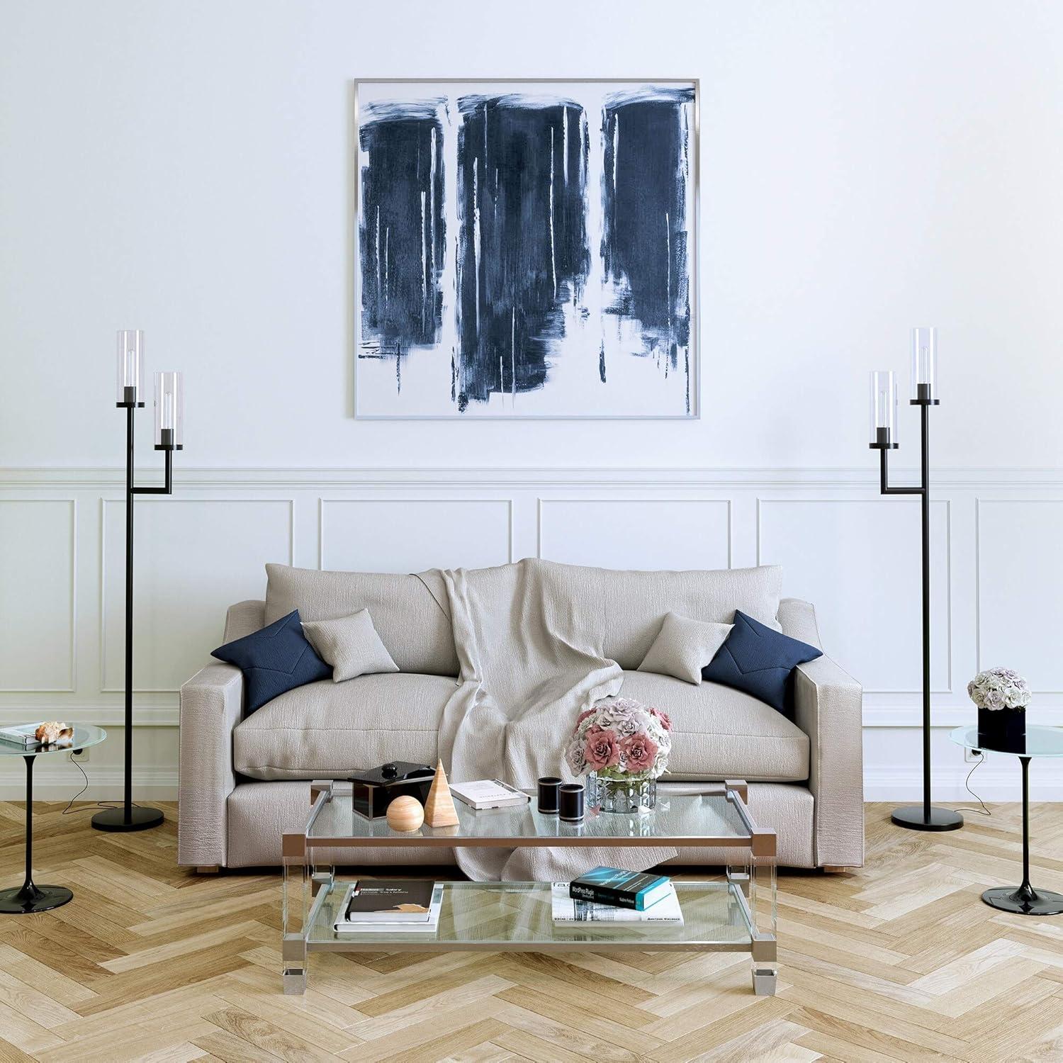 Evelyn&Zoe Basso 2-Light Torchiere Floor Lamp with Glass Shade in Polished Nickel/Clear
