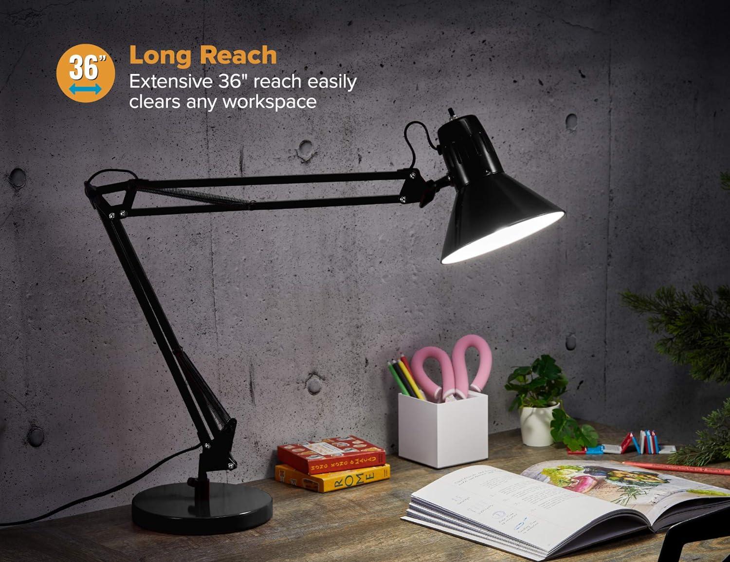 Adjustable Black Metal LED Desk Lamp with Swing Arm