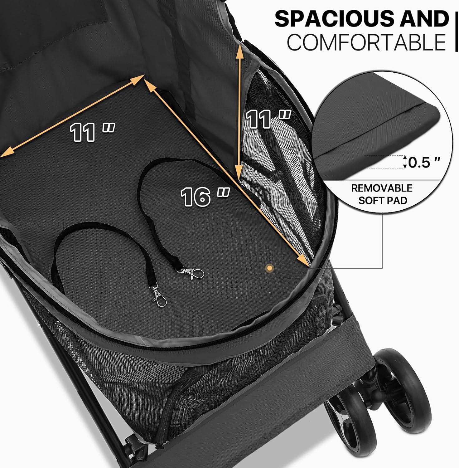 MoNiBloom Foldable Lightweight Pet Trolley for Cats and Dogs,4 Wheel, Black