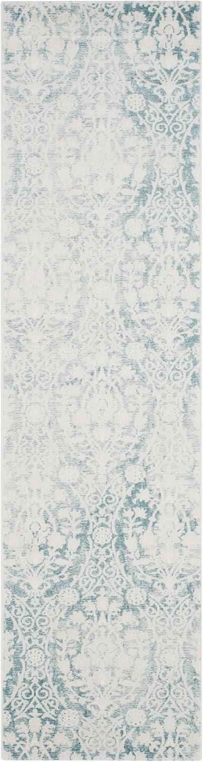 SAFAVIEH Passion Madrid Faded Damask Area Rug, Turquoise/Ivory, 8' x 11'