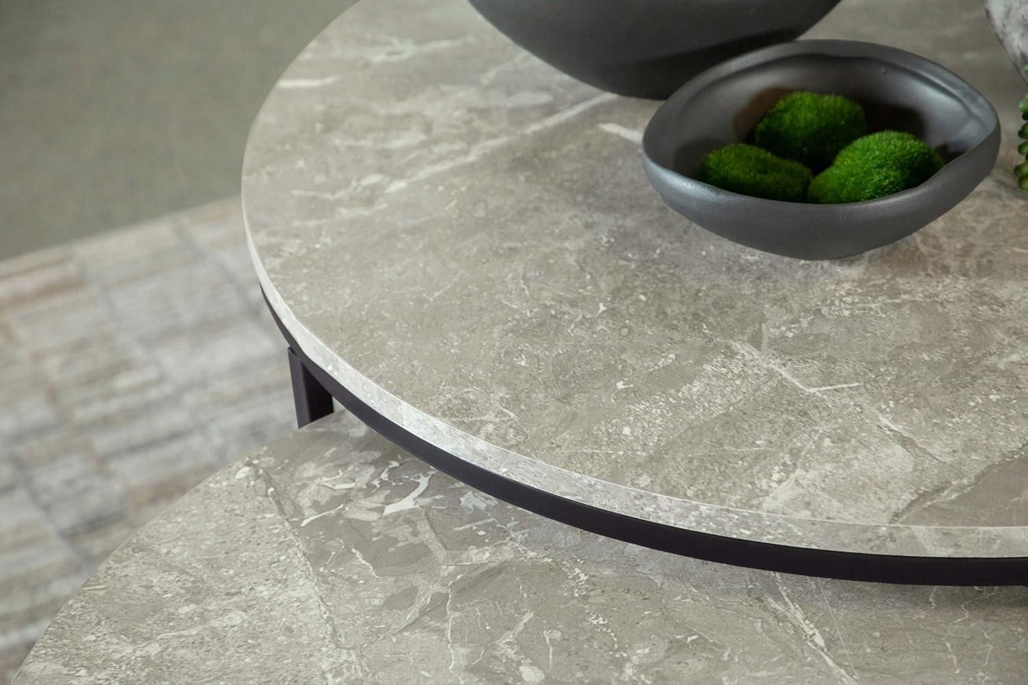 2pc Lainey Round Nesting Coffee Table Set with Faux Marble Top Gray/Black - Coaster