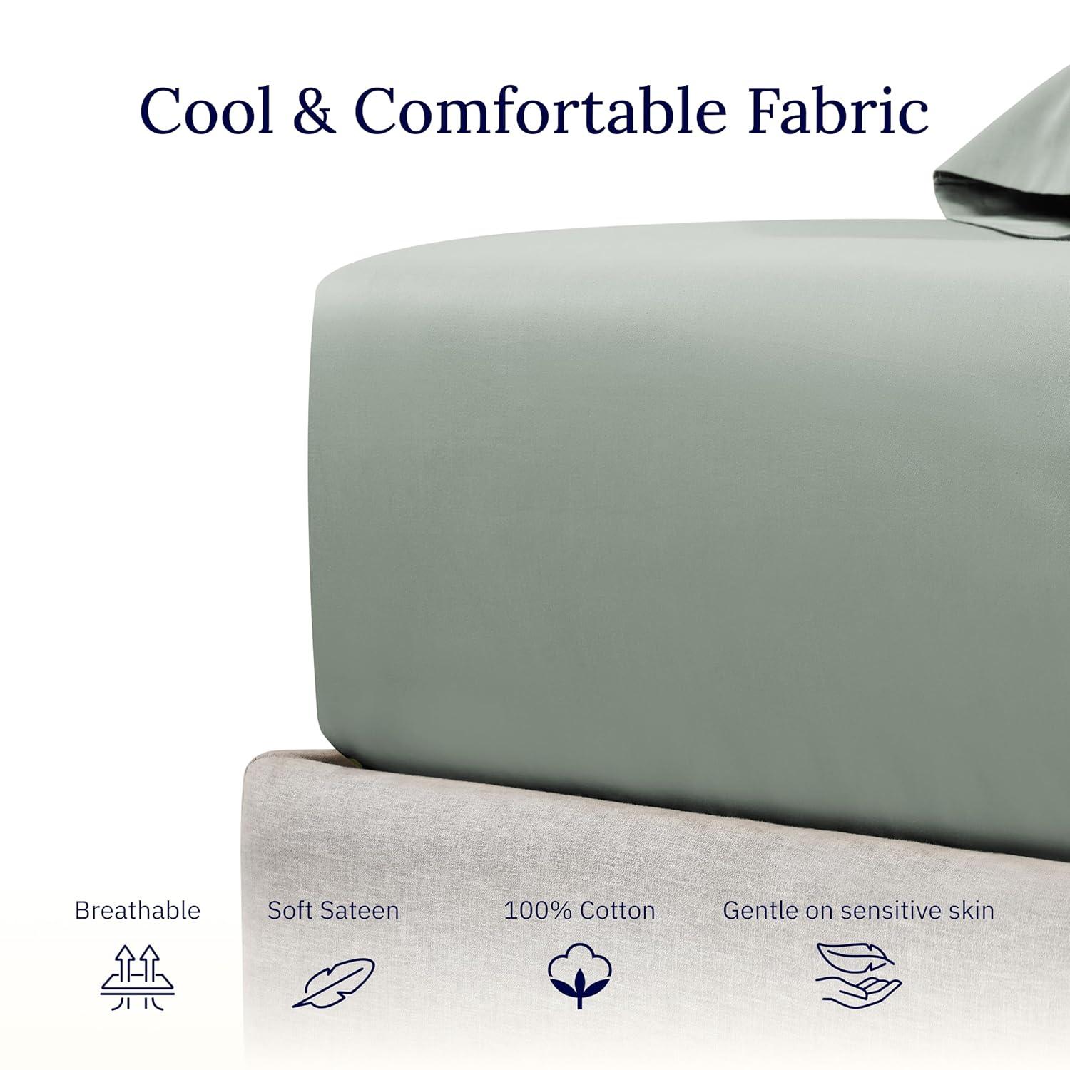 400 Thread Count 100% Cotton Fitted Sheet - California Design Den - Sage Green, King