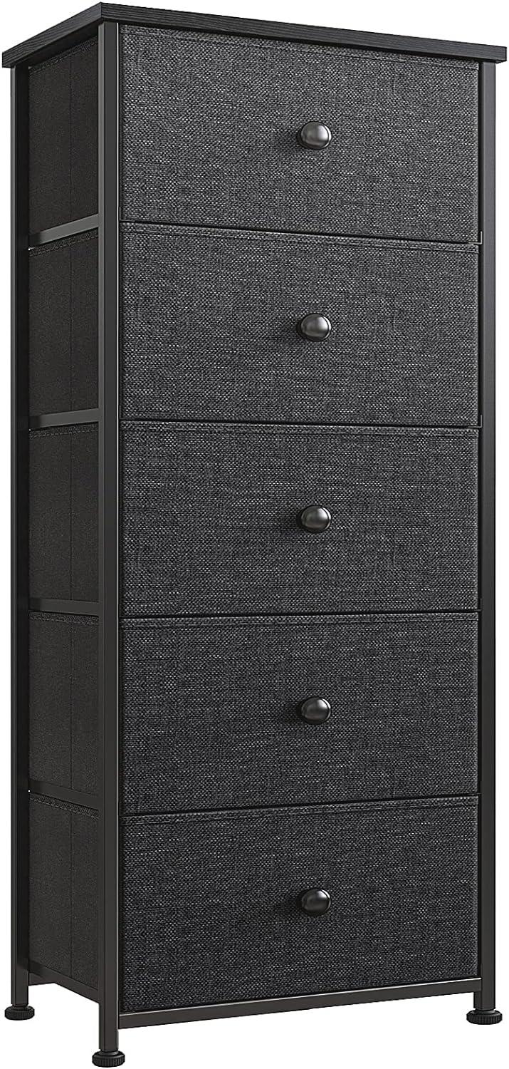 Black Vertical 5-Drawer Fabric and Steel Dresser