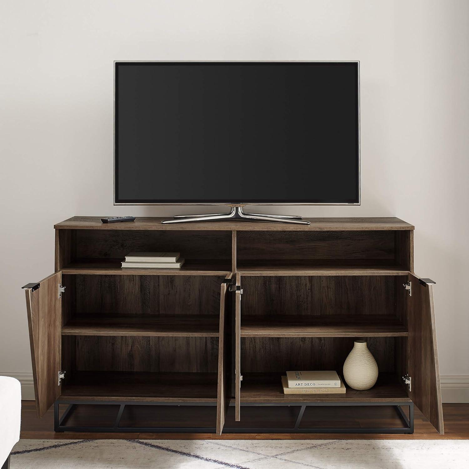 Rustic Oak 58" Angled Door Sideboard with Open Shelf Storage