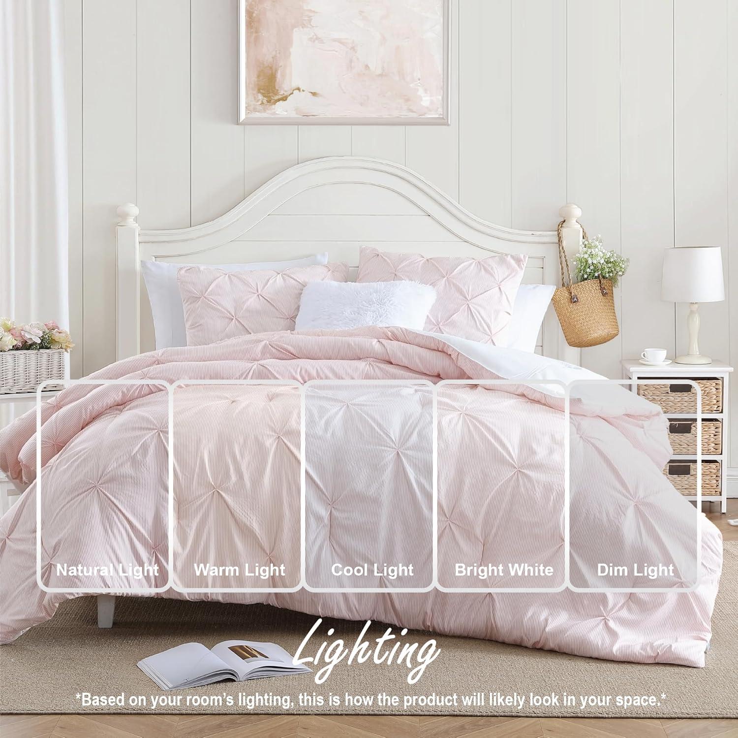 Swift Home | Striped Pintuck 2-Piece Comforter Set Rose Twin/Twin XL