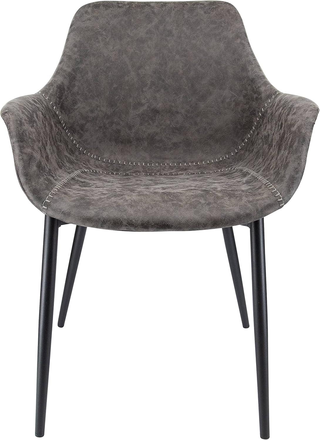LeisureMod Markley Leather Dining Chair with Black Metal Legs Upholstered Seat Modern Design Perfect for Kitchen Dining Room Office or Lounge Seating